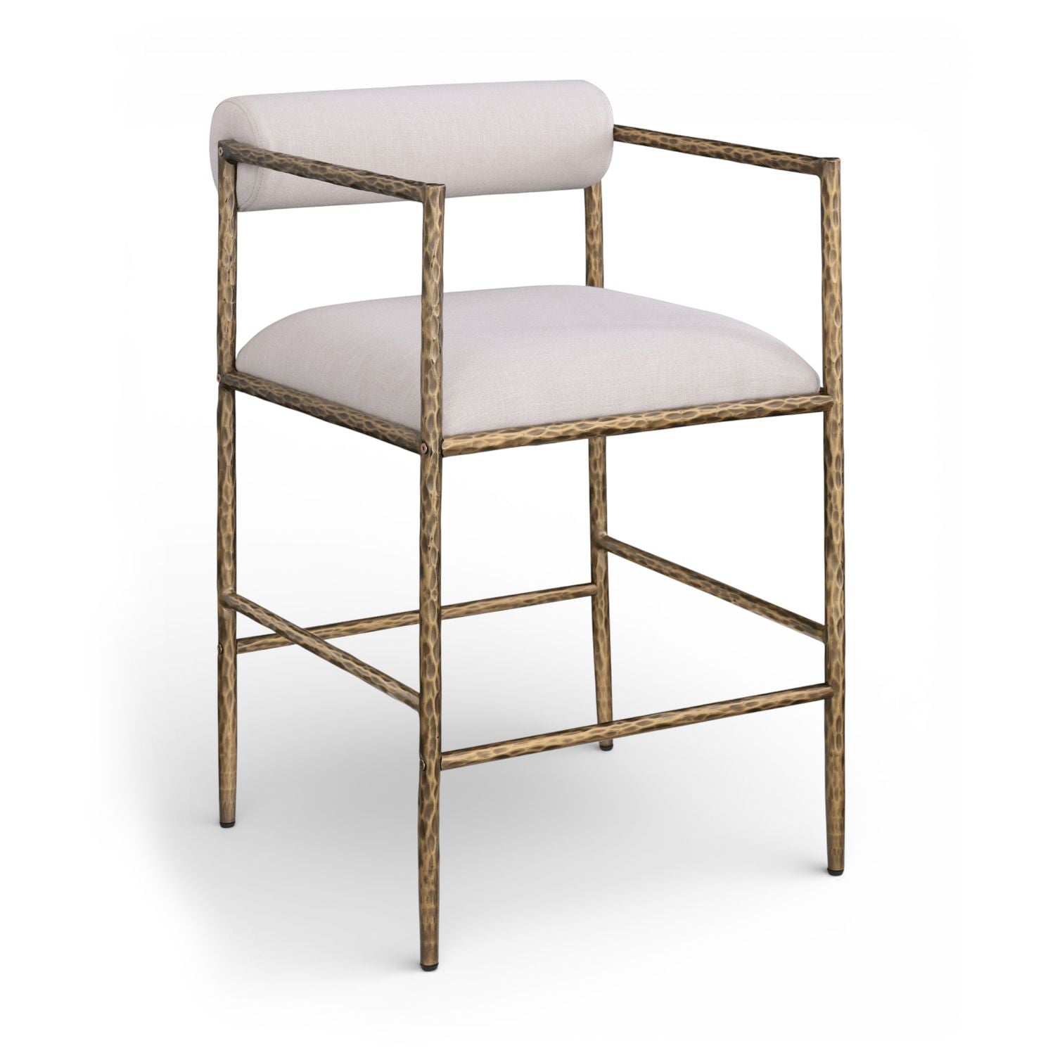 Axis Linen Textured Fabric Upholstered Counter Stool — Beige / Powder Coated Brushed Brass