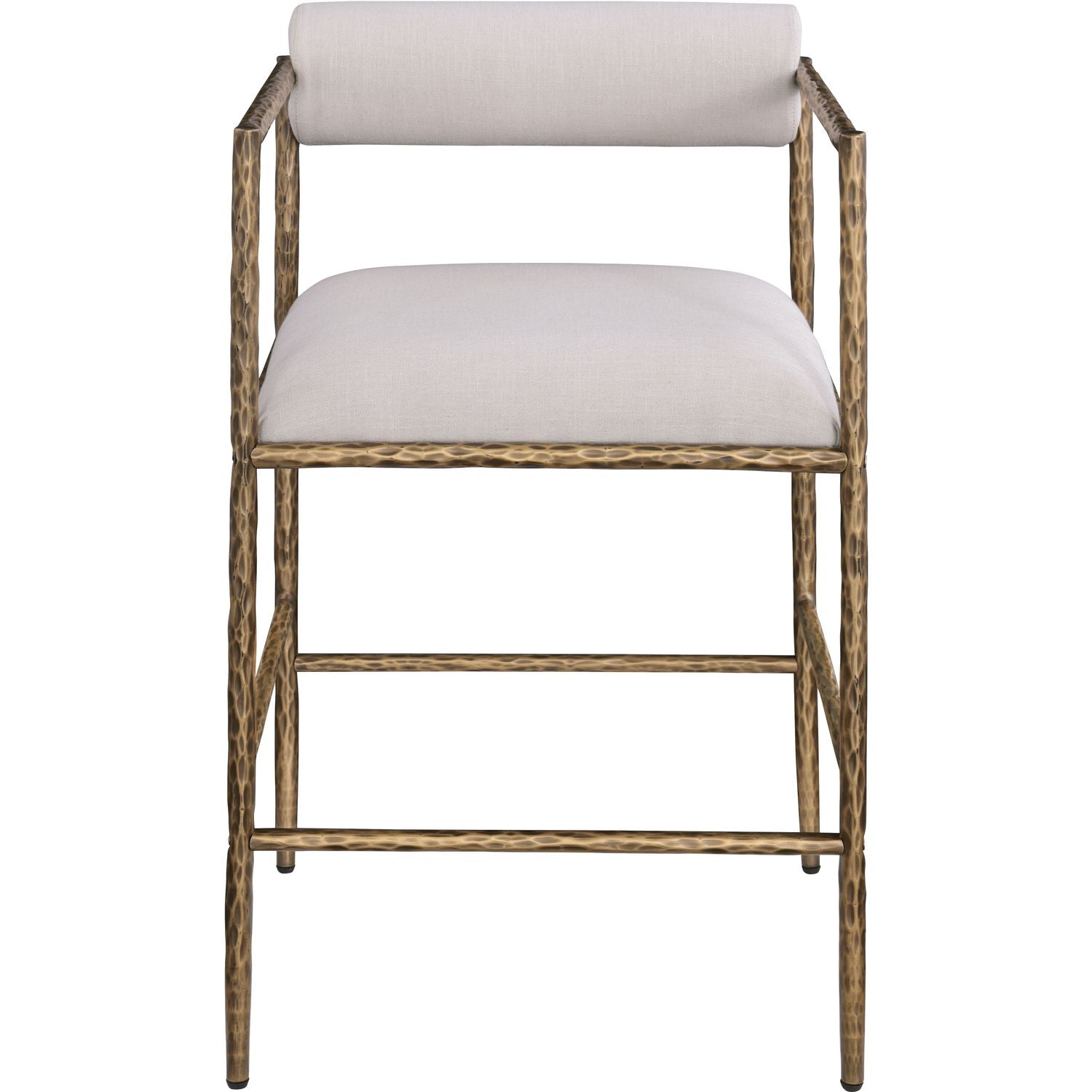 Axis Linen Textured Fabric Upholstered Counter Stool — Beige / Powder Coated Brushed Brass