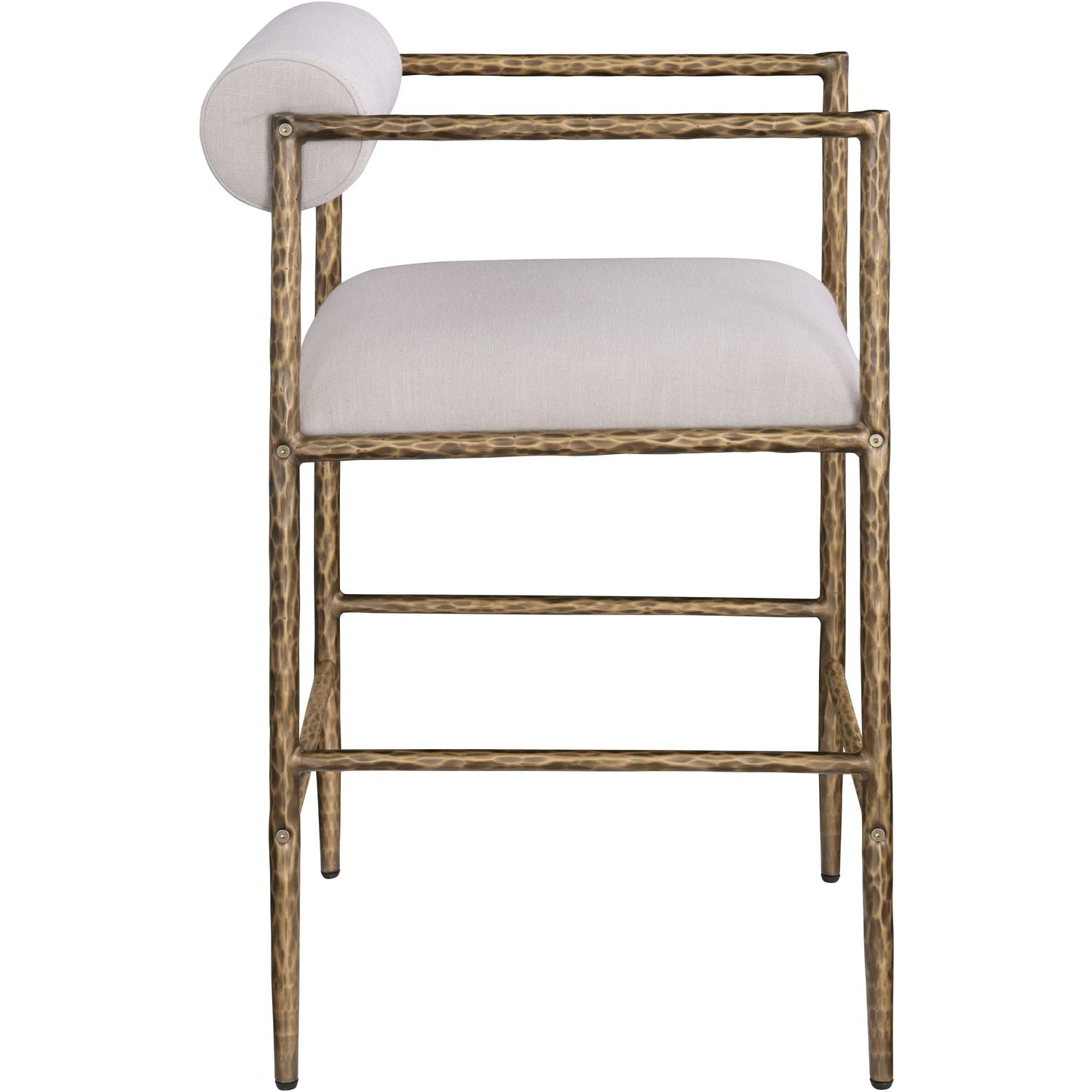 Axis Linen Textured Fabric Upholstered Counter Stool — Beige / Powder Coated Brushed Brass