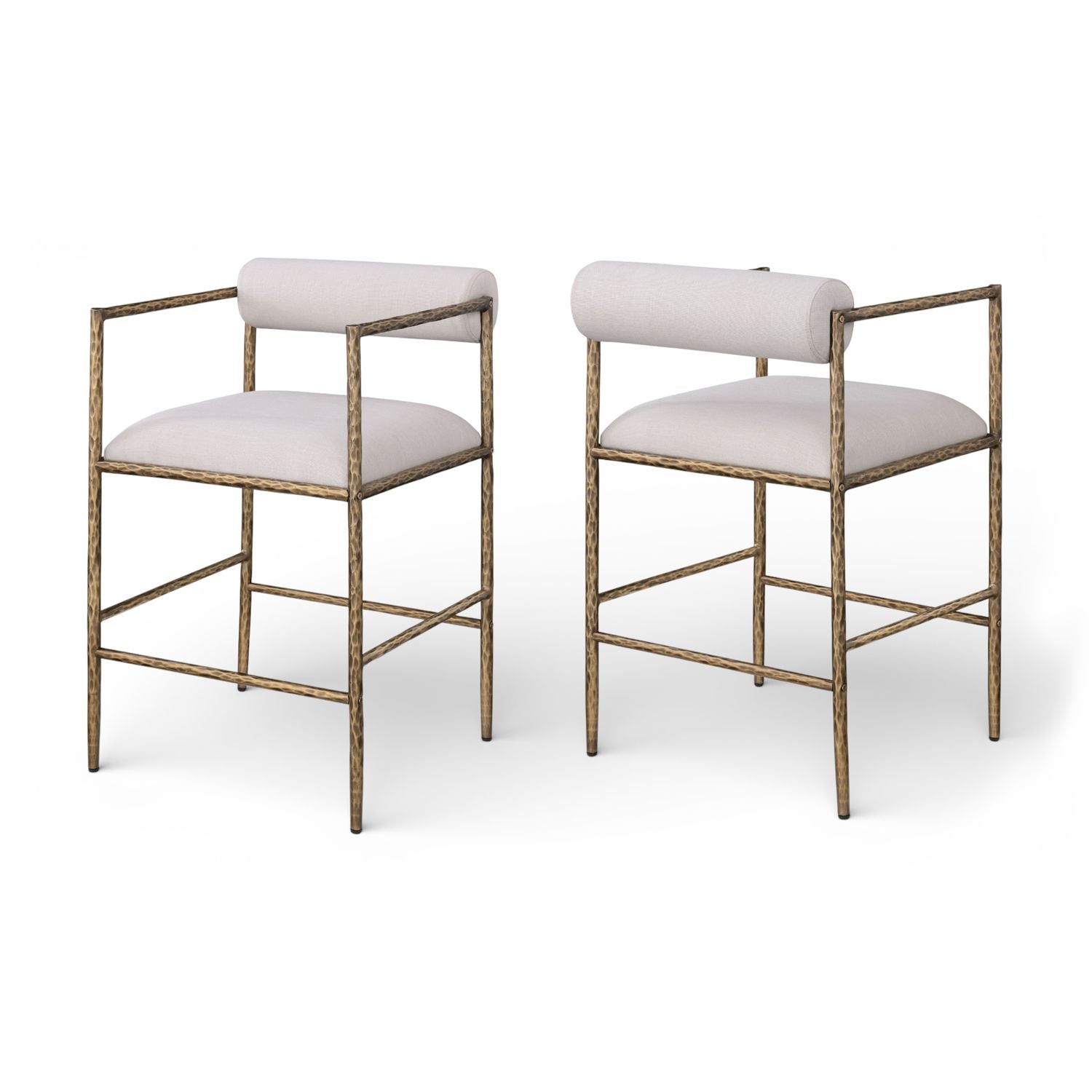 Axis Beige Linen Textured Fabric Upholstered Counter Stool