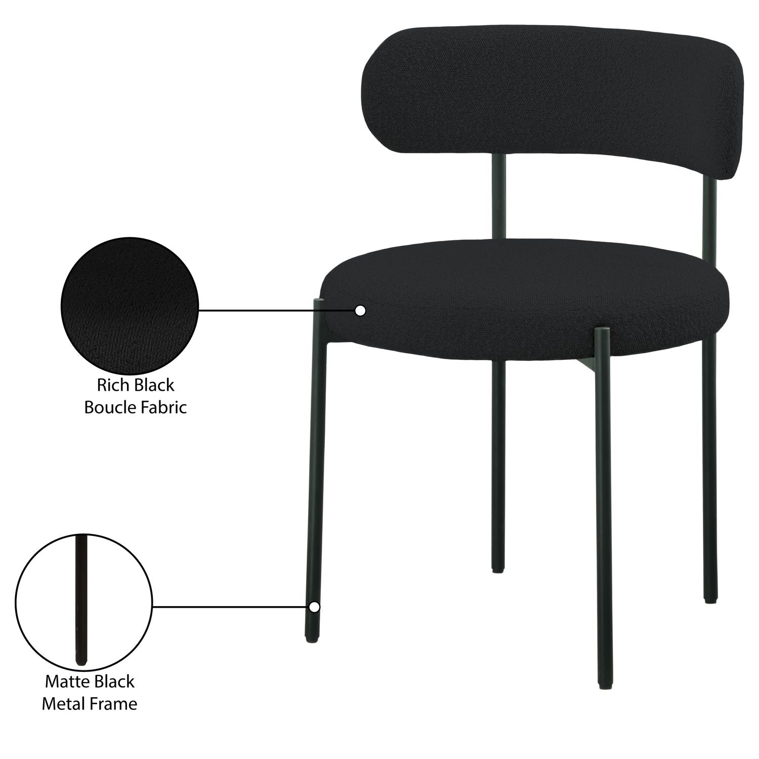 Beacon Boucle Fabric Upholstered Dining Chair — Black / Matte Black