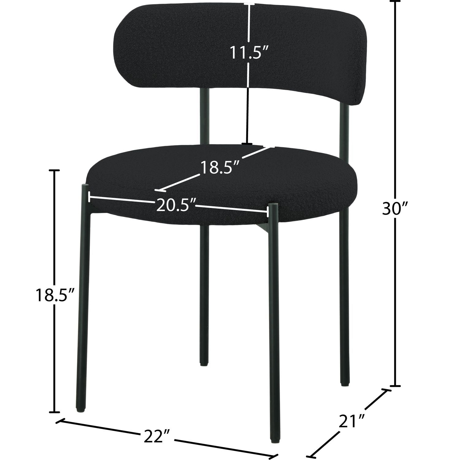 Beacon Boucle Fabric Upholstered Dining Chair — Black / Matte Black