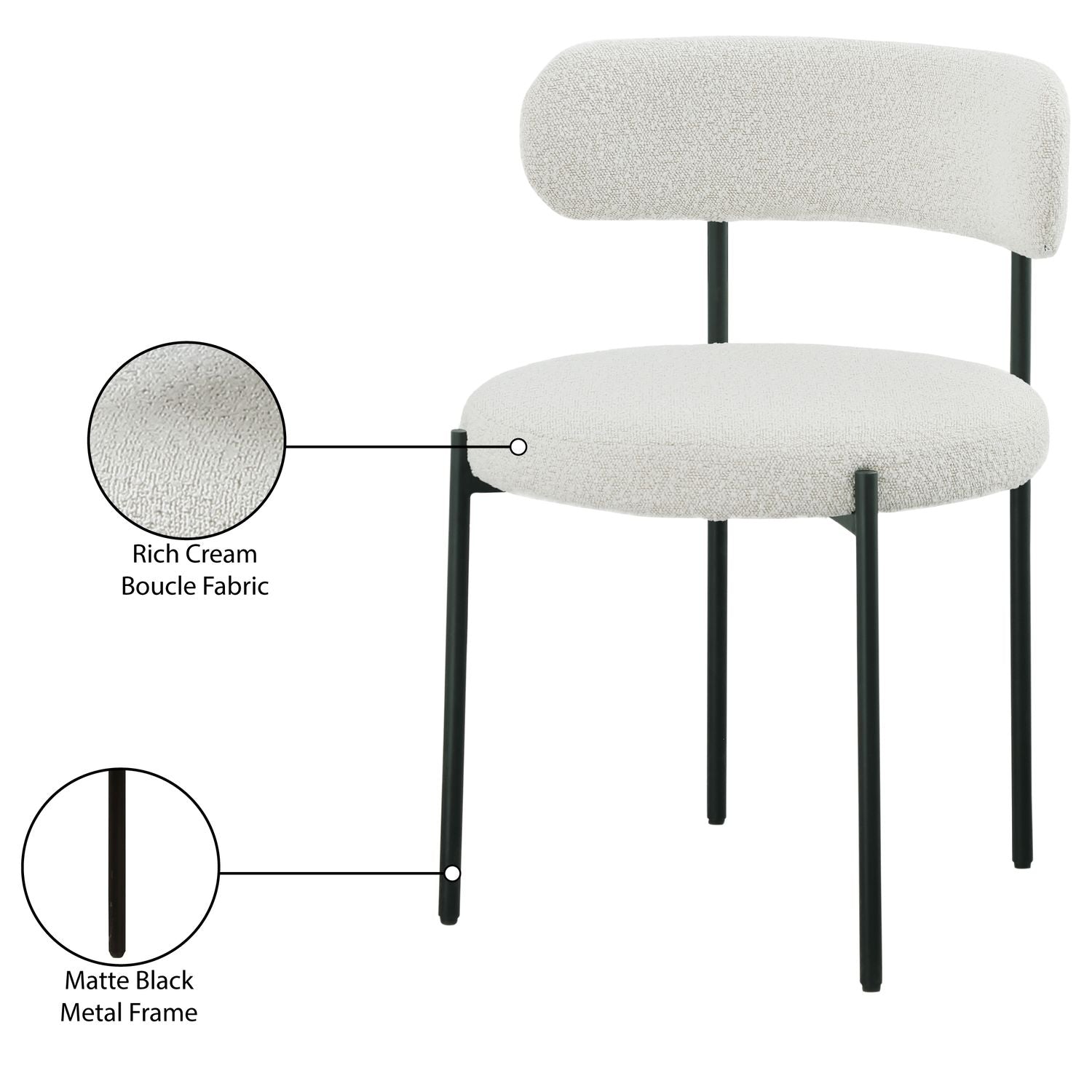 Beacon Boucle Fabric Upholstered Dining Chair — Cream / Matte Black