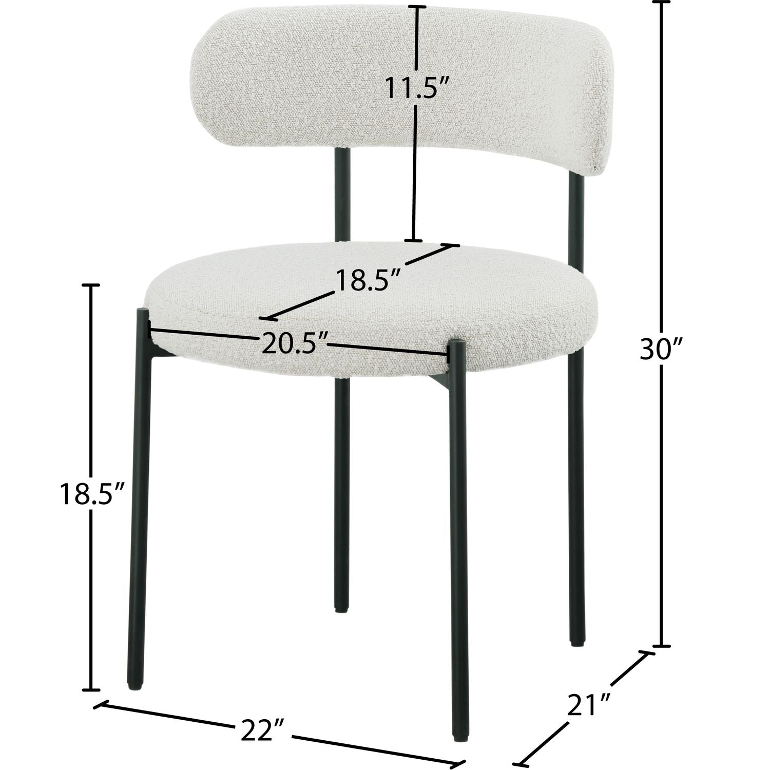 Beacon Boucle Fabric Upholstered Dining Chair — Cream / Matte Black