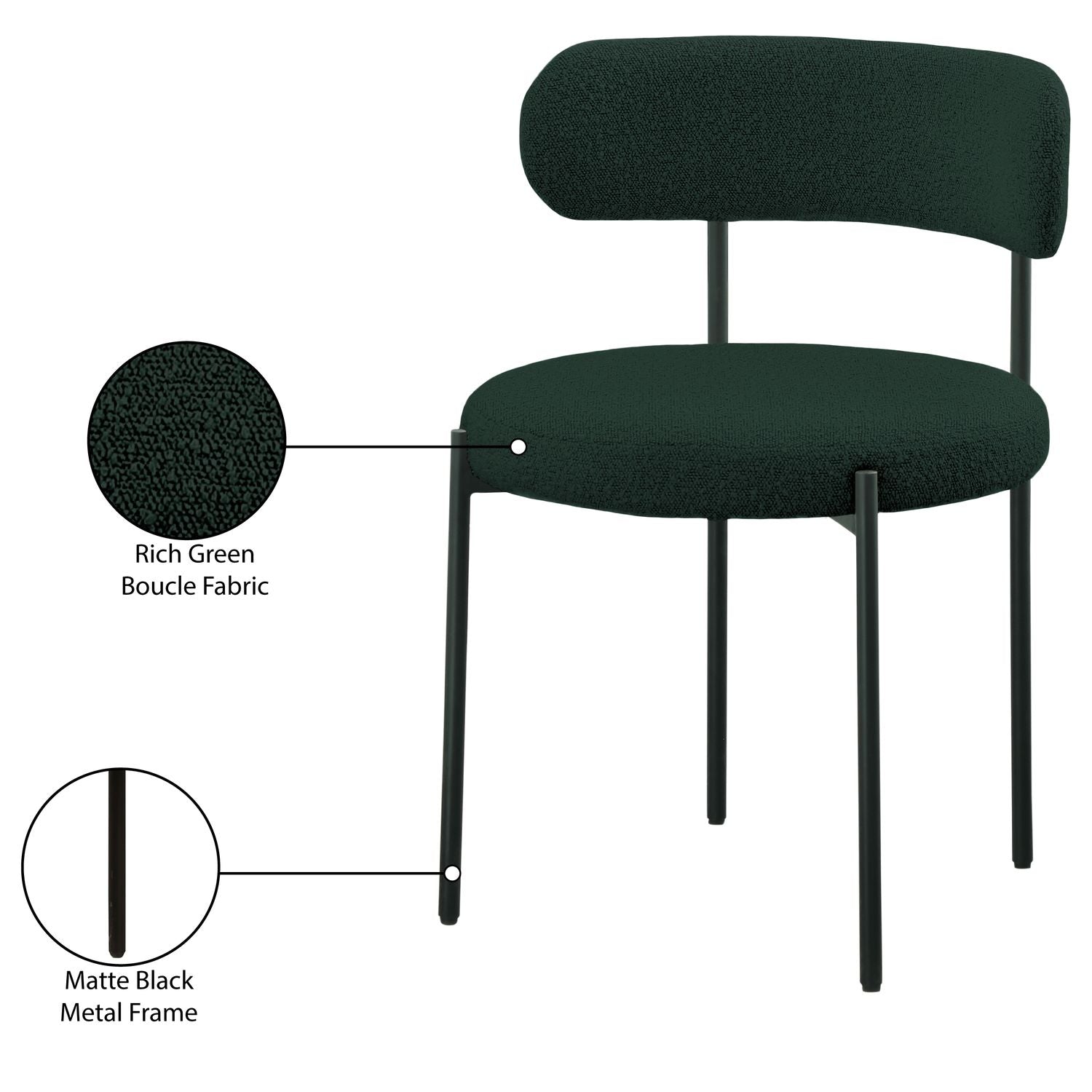 Beacon Boucle Fabric Upholstered Dining Chair — Green / Matte Black