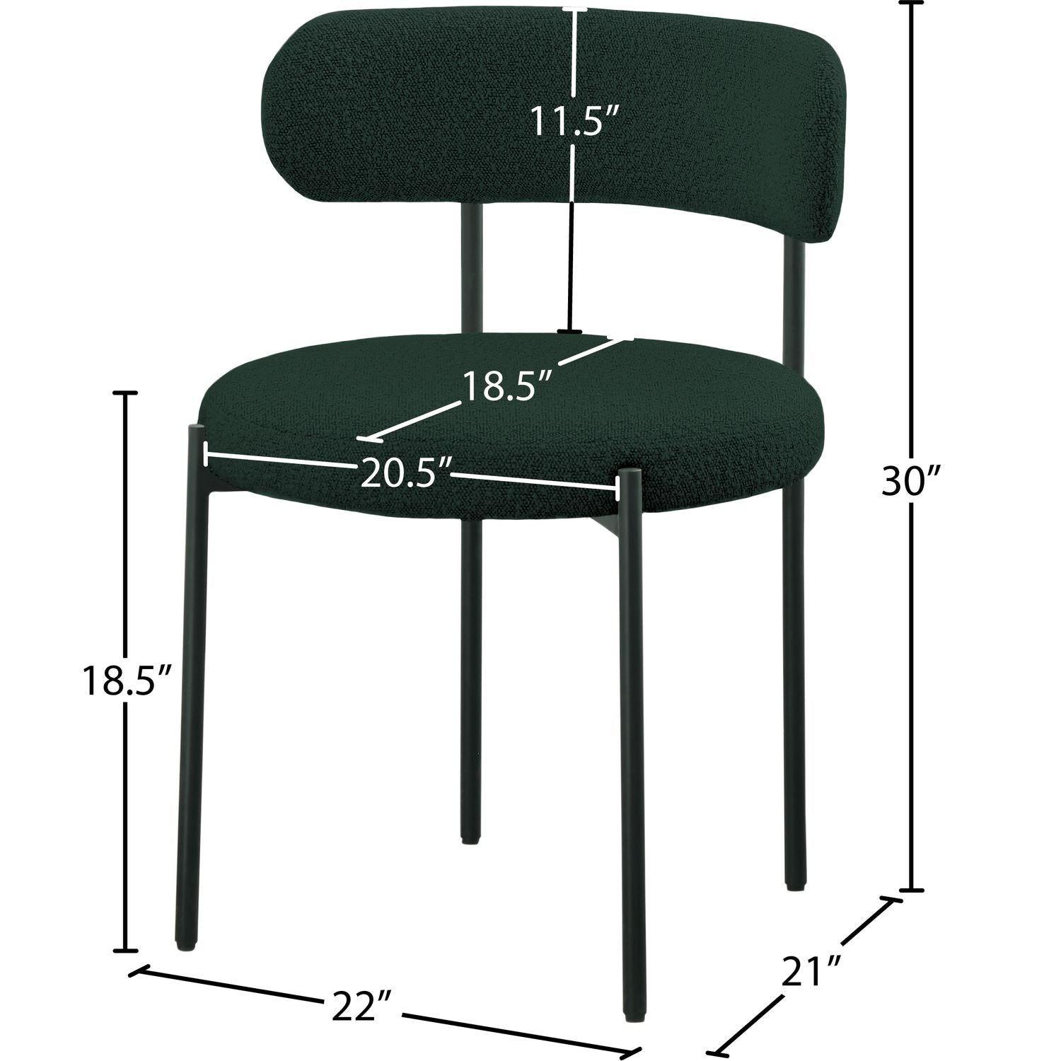 Beacon Boucle Fabric Upholstered Dining Chair — Green / Matte Black