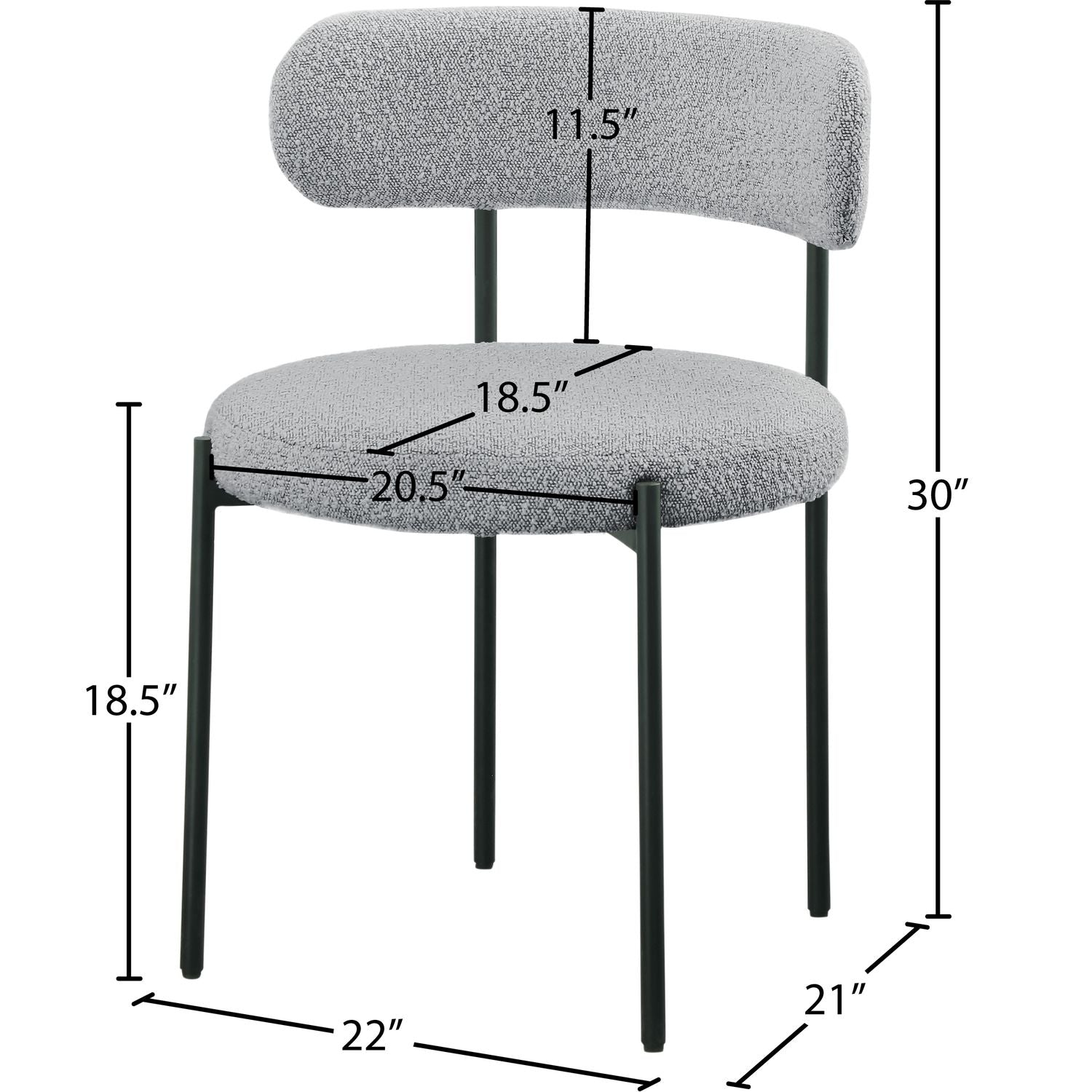 Beacon Boucle Fabric Upholstered Dining Chair — Grey / Matte Black