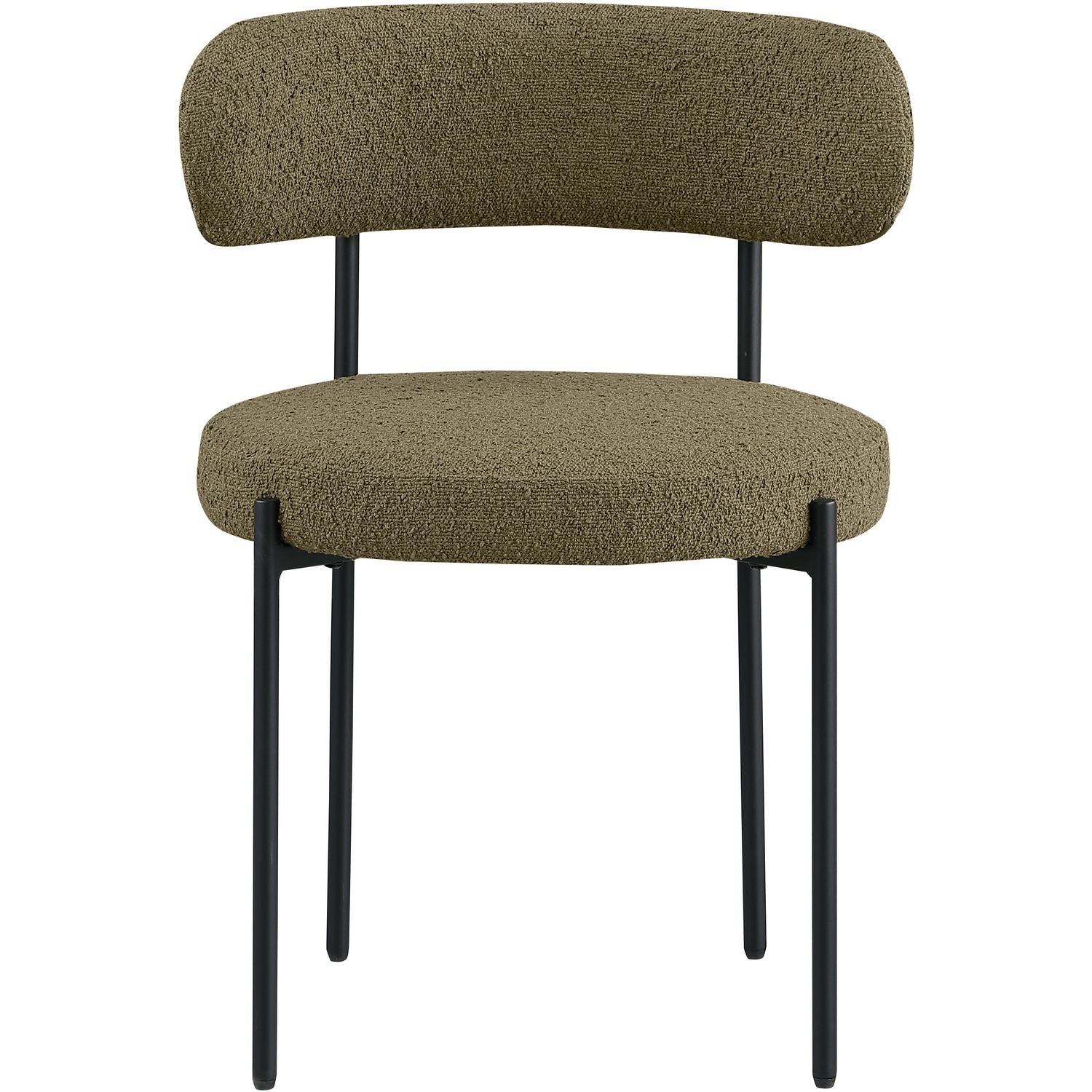 Beacon Boucle Fabric Upholstered Dining Chair — Olive Green / Matte Black