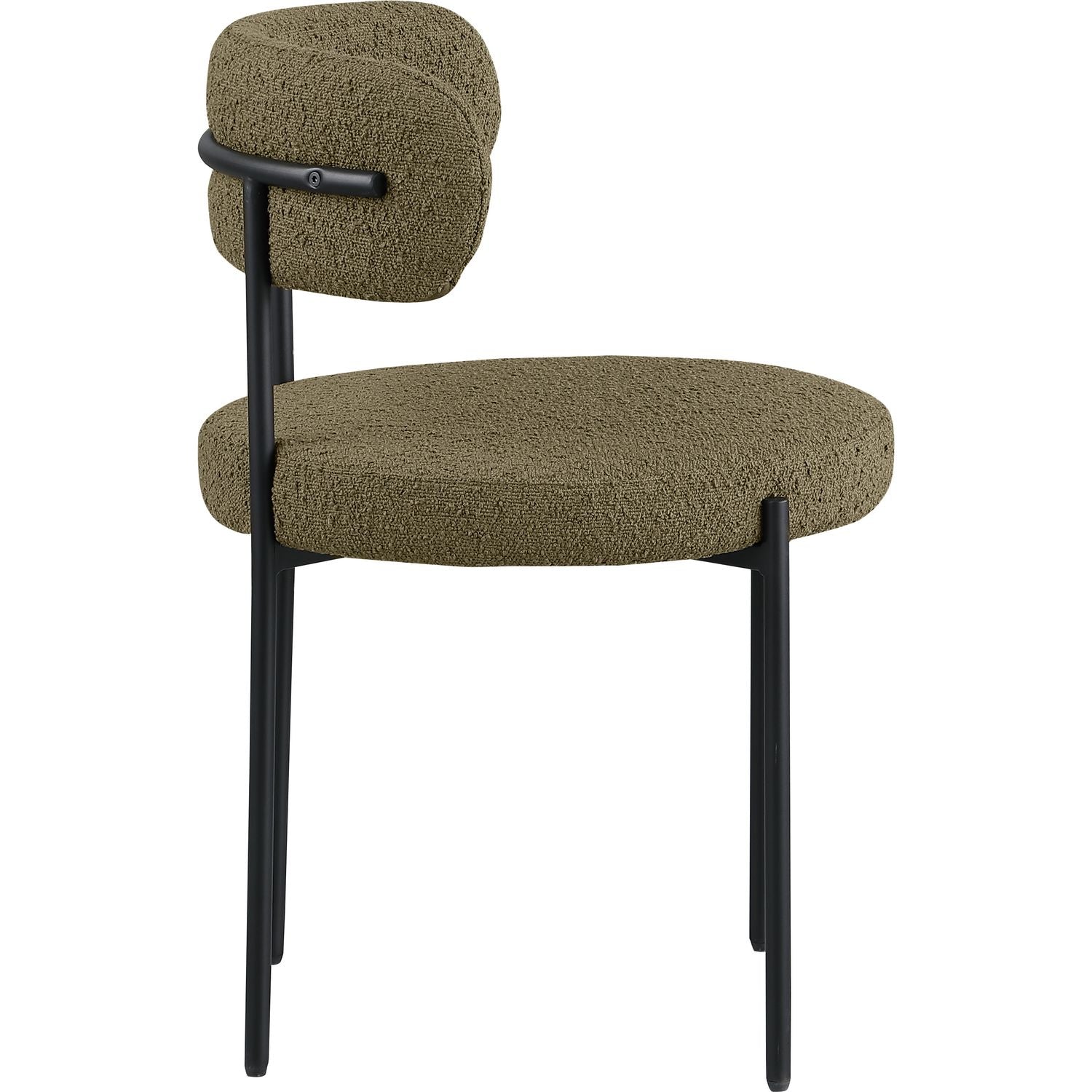 Beacon Boucle Fabric Upholstered Dining Chair — Olive Green / Matte Black