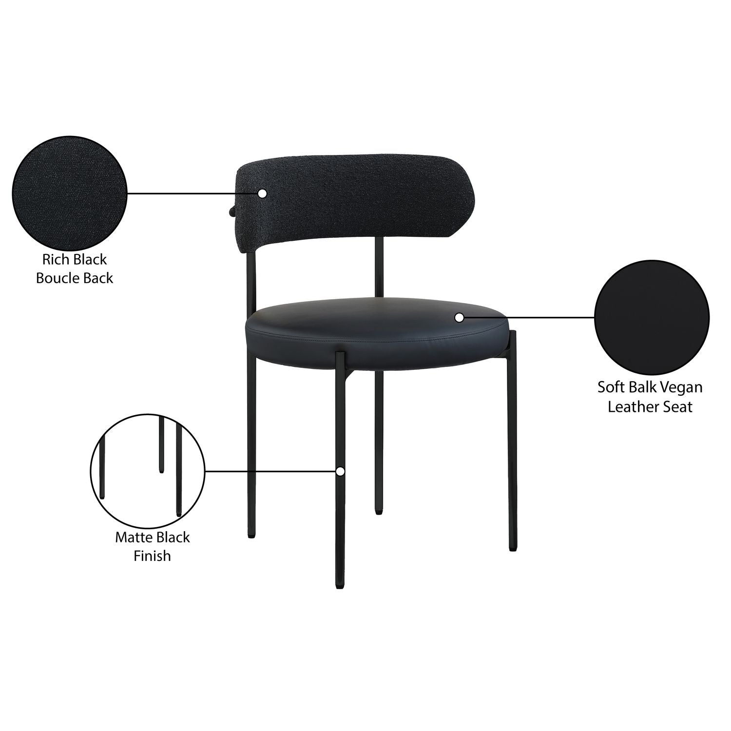 Beacon Vegan Leather And Boucle Fabric Upholstered Dining Chair — Black / Matte Black