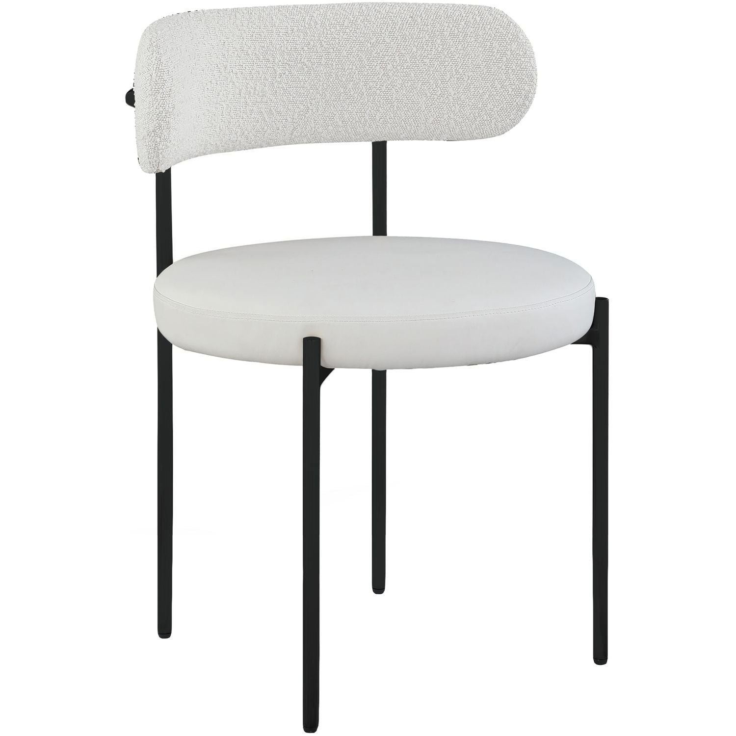 Beacon Vegan Leather And Boucle Fabric Upholstered Dining Chair — Cream / Matte Black