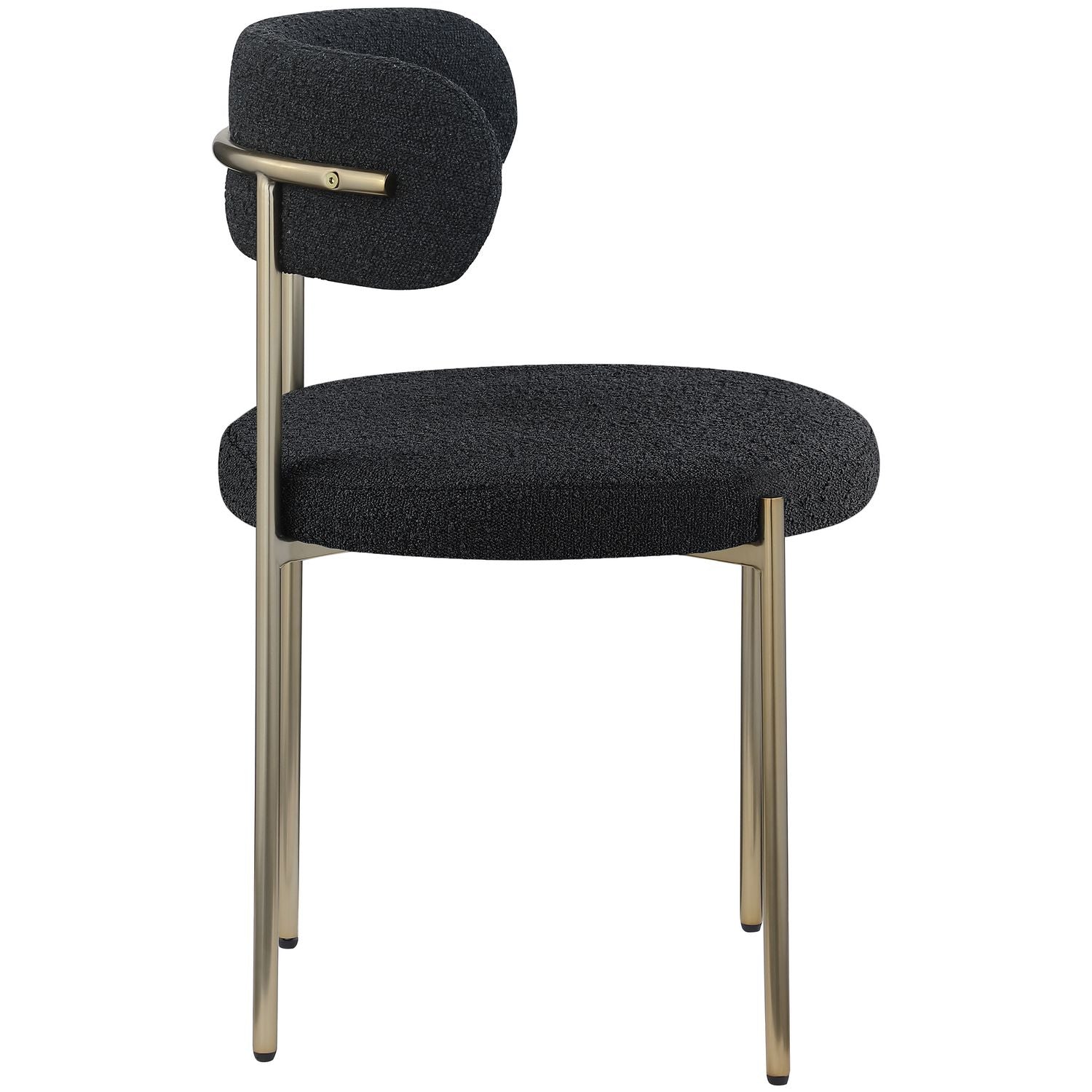 Beacon Boucle Fabric Upholstered Dining Chair — Black / Brushed Brass