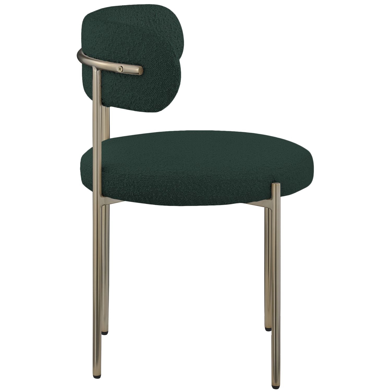 Beacon Boucle Fabric Upholstered Dining Chair — Green / Brushed Brass