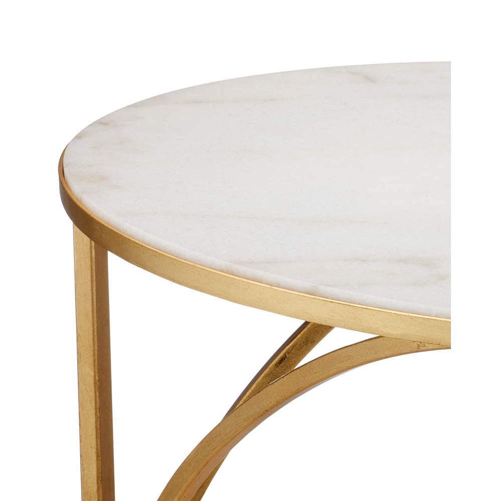 Alternate view of Orla C Table in white and gold with c-shaped open crescent frame with matching oval top and base.
