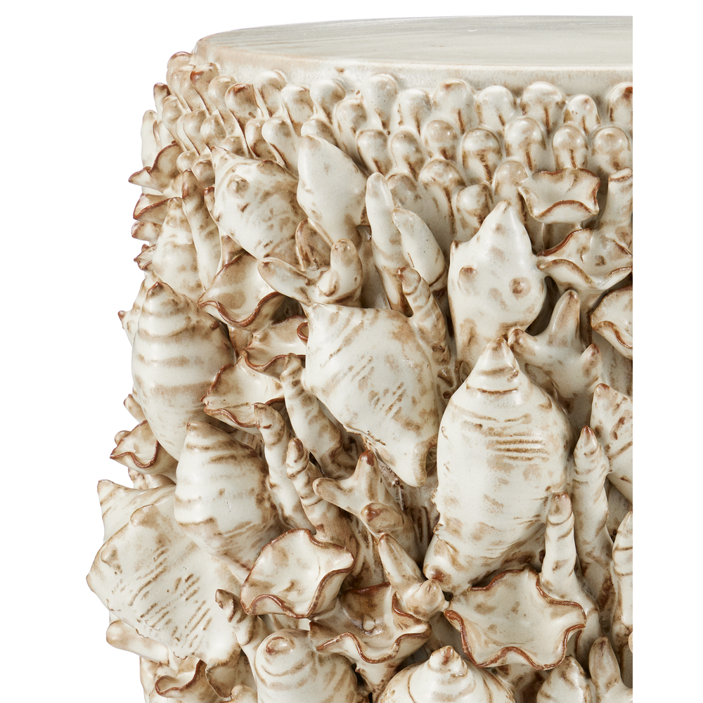 Alternate view of Corfu Ivory Accent Table, featuring glazed finish, ceramic, and a flat circular top surface.