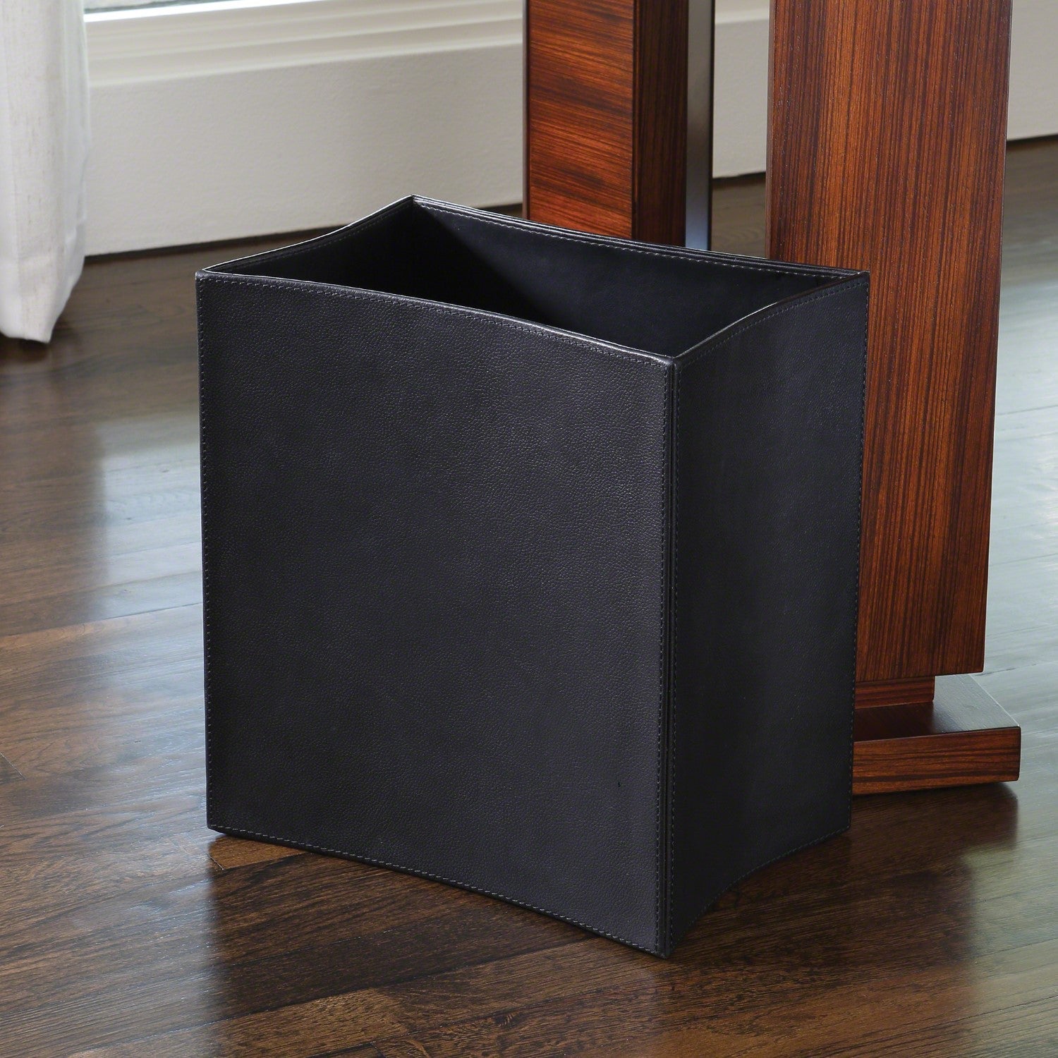 Folded Leather Wastebasket-Global Views-GVSA-9.92611-Baskets & Boxesblack-8-France and Son