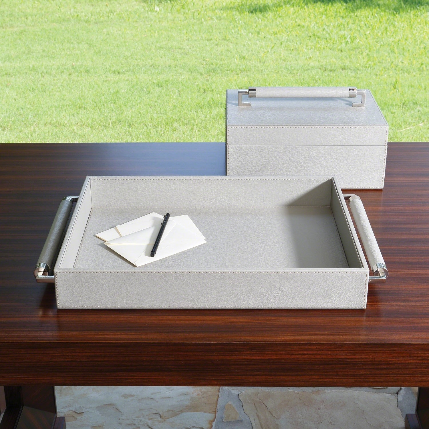 Double Handle Serving Tray-Global Views-GVSA-9.92615-TraysGrey-2-France and Son