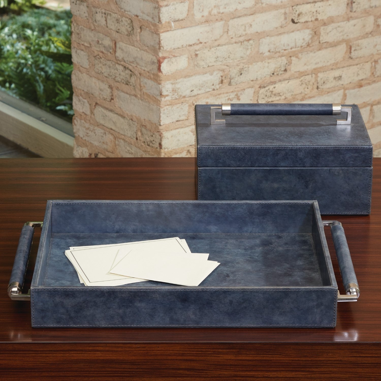 Double Handle Serving Tray-Global Views-GVSA-9.92615-TraysGrey-6-France and Son