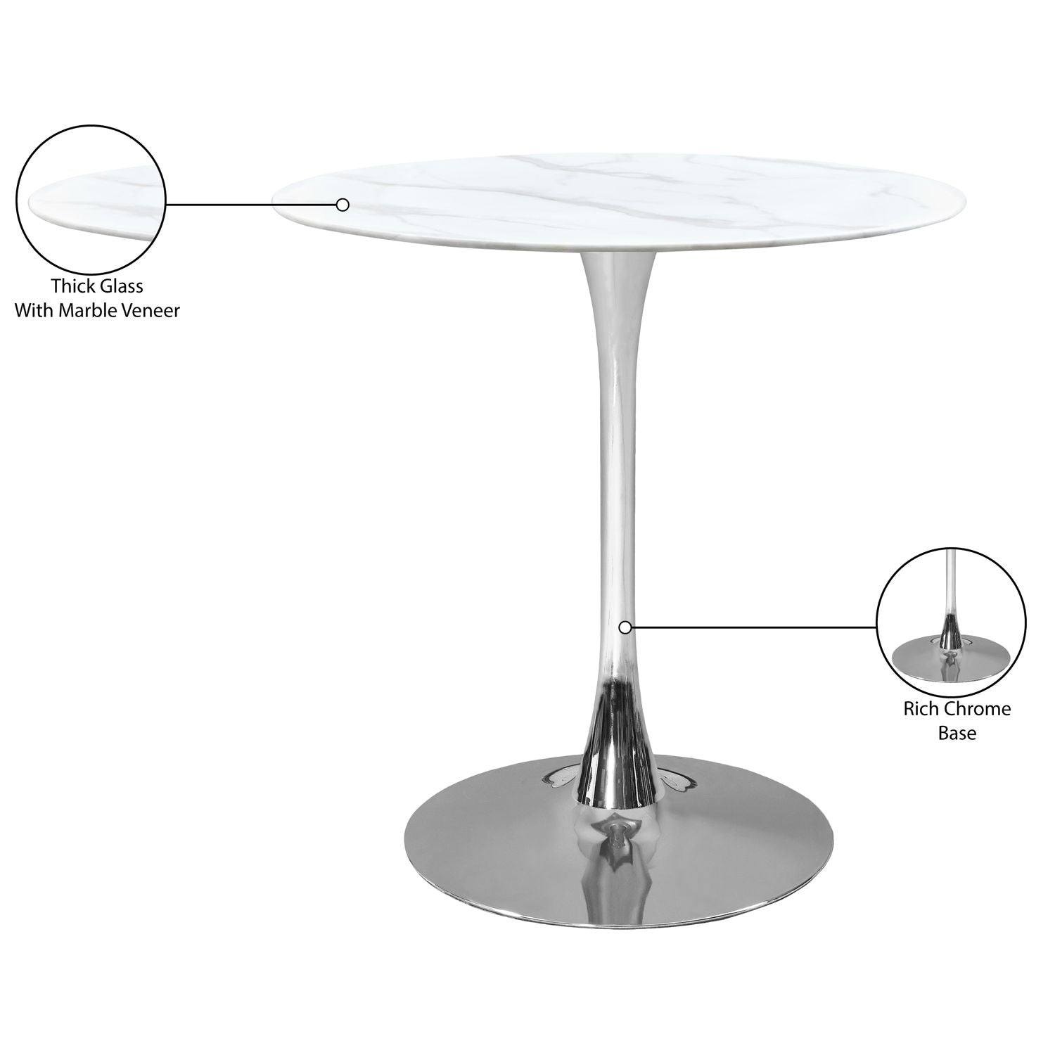 Holly Marble Veneer Top And Iron Base Counter Height Table — Chrome