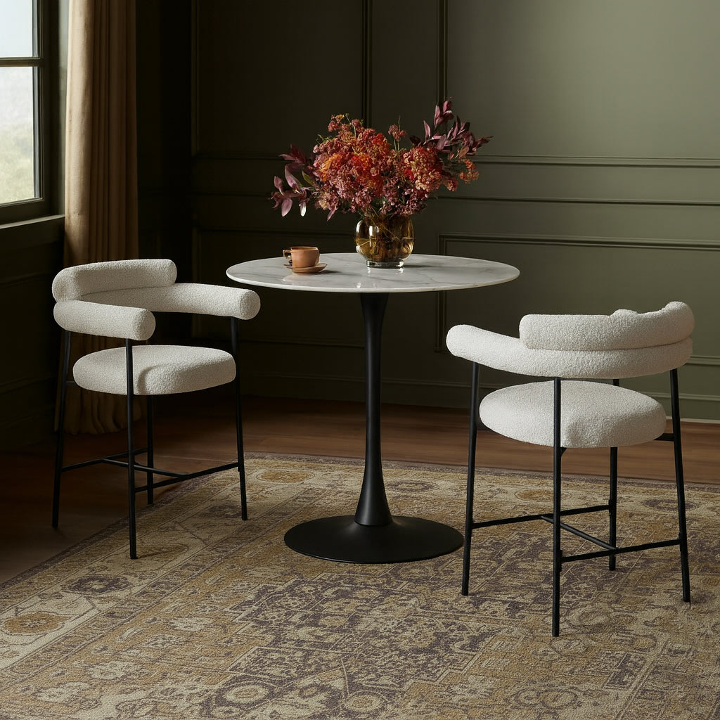 Holly Marble Veneer Top And Iron Base Counter Height Table — Black