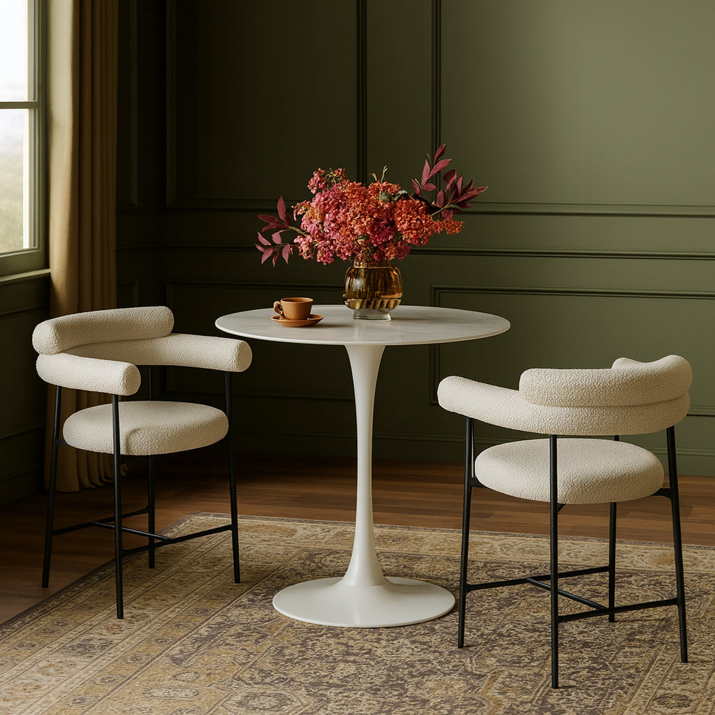 Holly Marble Veneer Top And Iron Base Counter Height Table — White