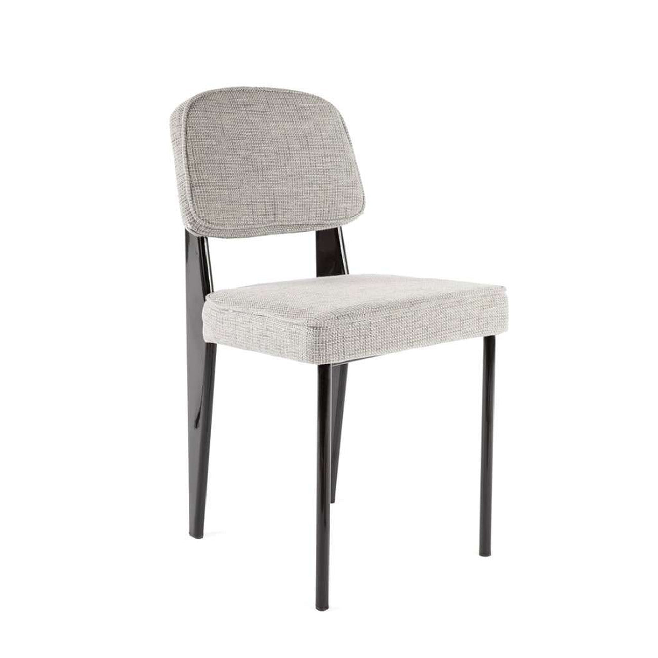 Modern Reproduction Standard Chair - Black with Grey Upholstered Seat Inspired by Jean Prouve