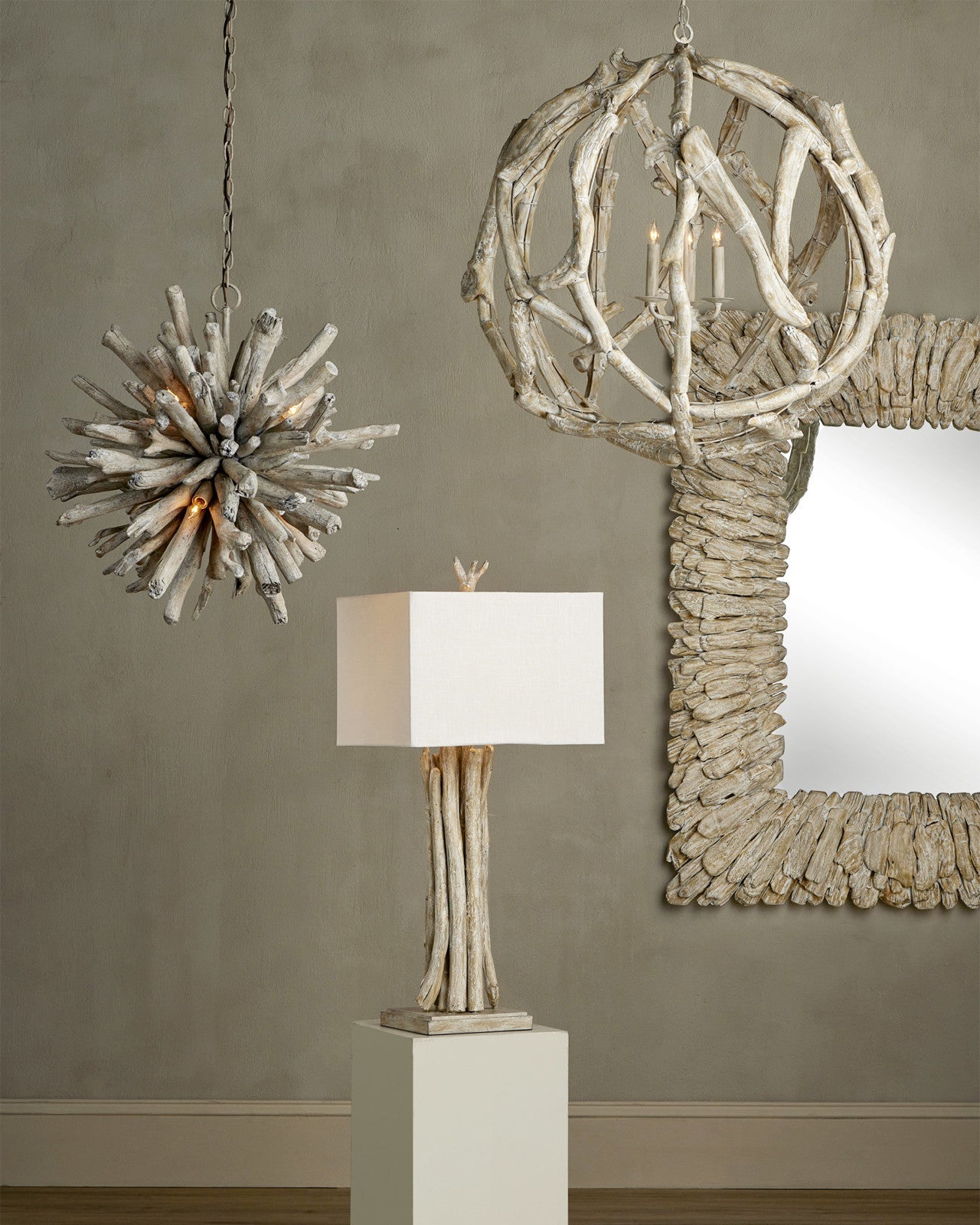 Driftwood Whitewash Orb Chandelier