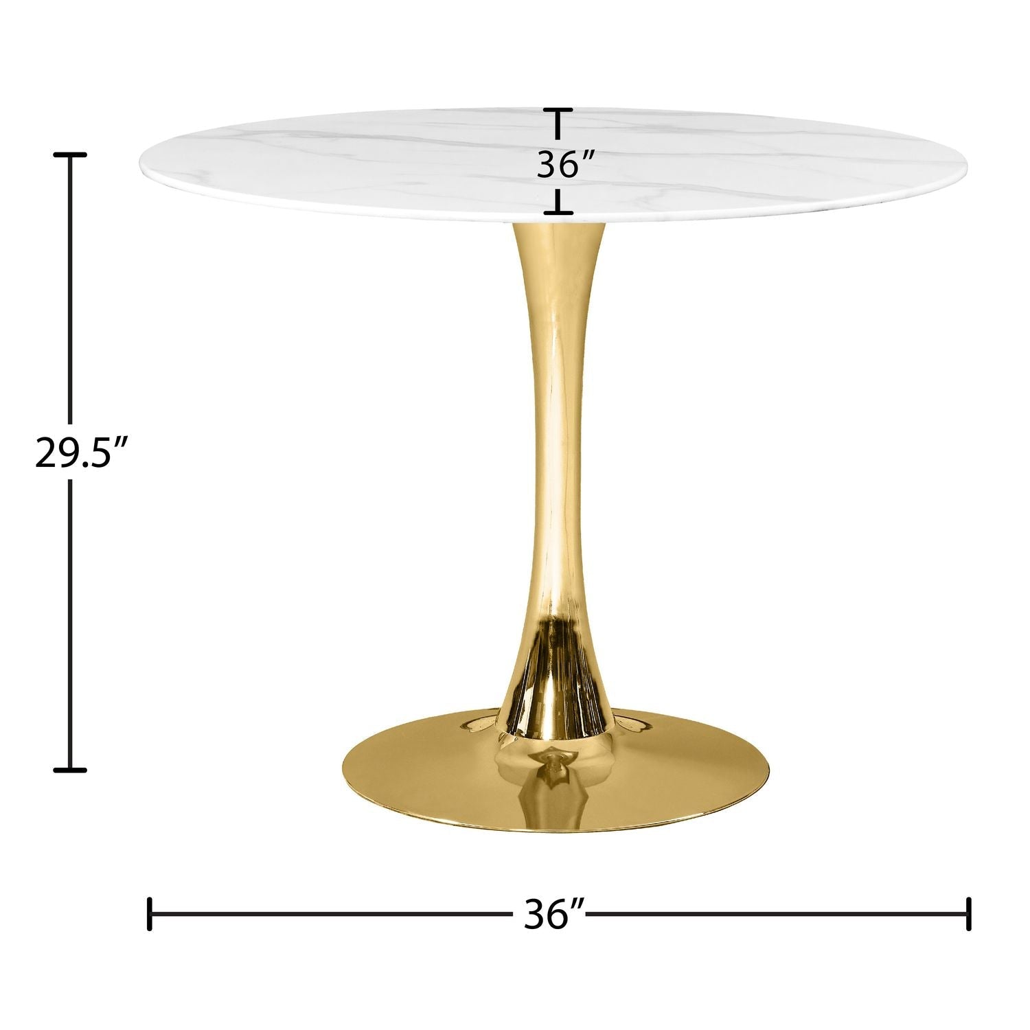 Holly Marble Veneer Top And Metal Base Dining Table — Gold