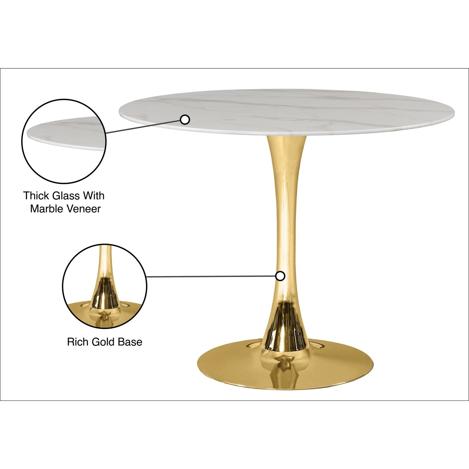 Holly Marble Veneer Top And Metal Base Dining Table — Gold