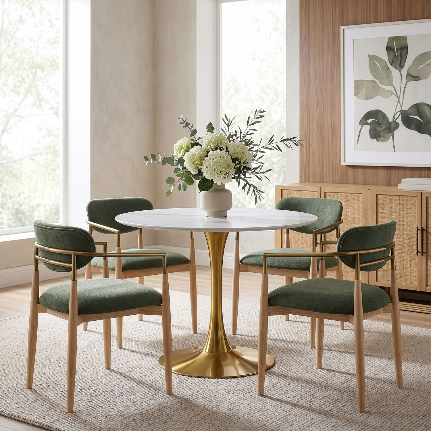 Holly Marble Veneer Top And Metal Base Dining Table — Gold