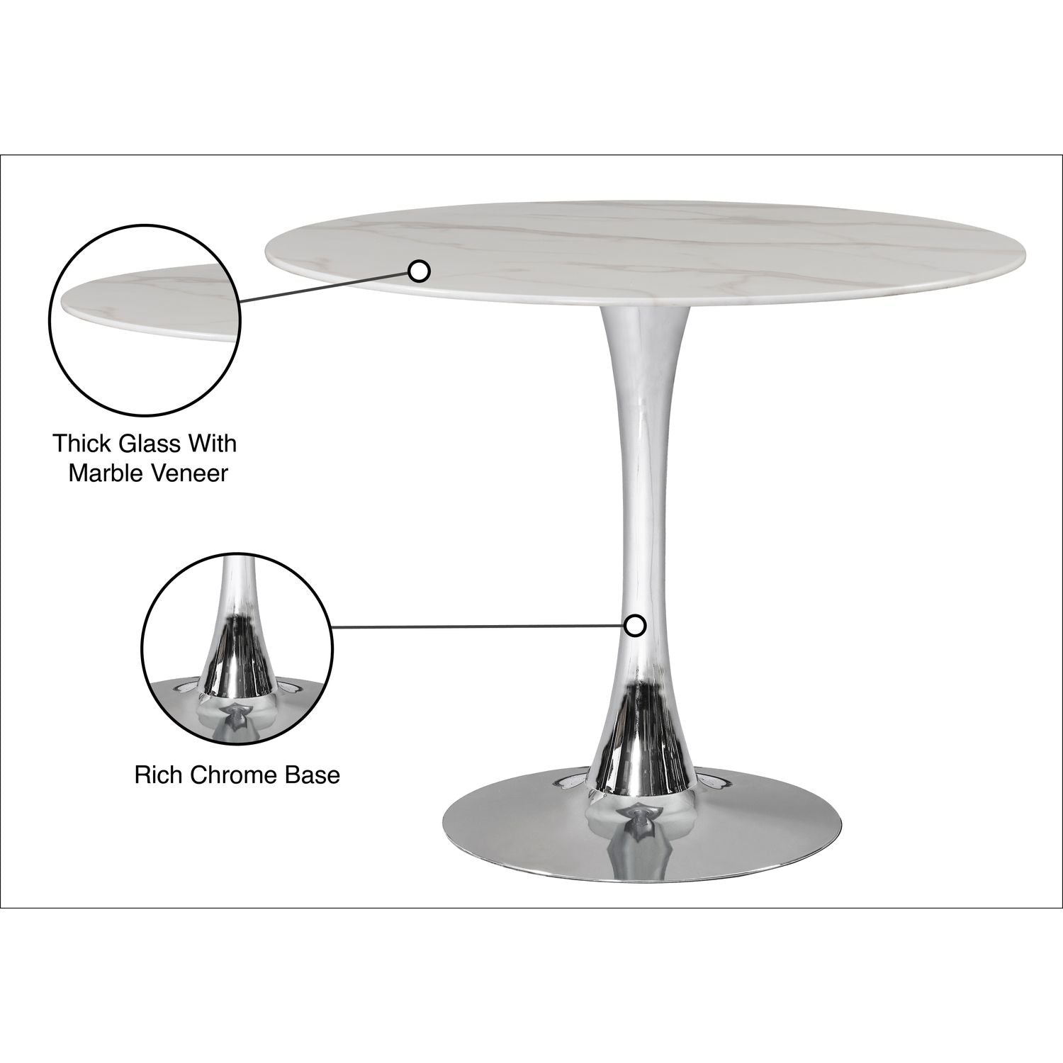 Holly Marble Veneer Top And Metal Base Dining Table — Chrome