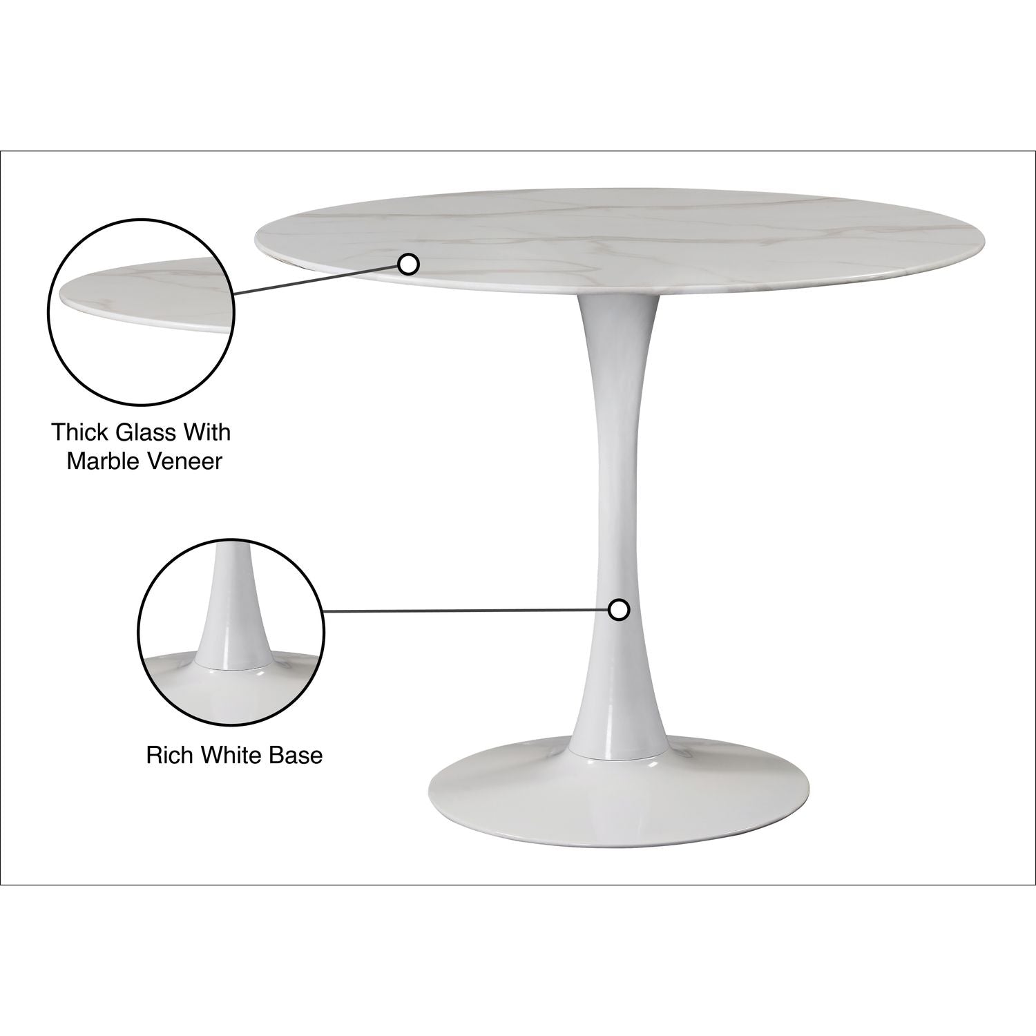 Holly Marble Veneer Top And Metal Base Dining Table — White
