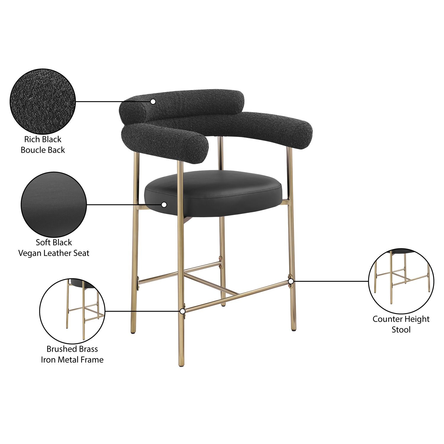 Blake Black Vegan Leather And Boucle Fabric Upholstered Counter Stool