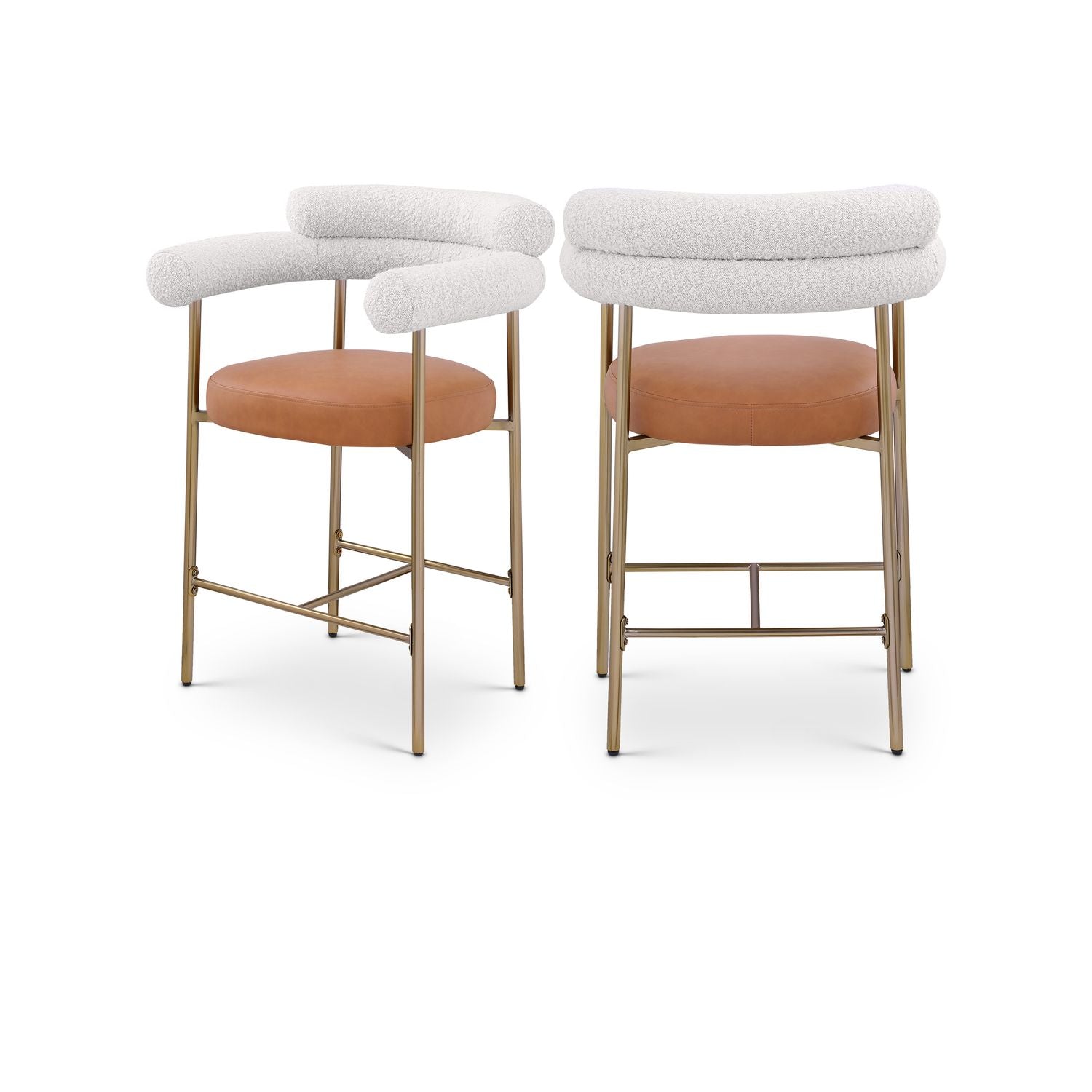 Blake Cognac Vegan Leather And Boucle Fabric Upholstered Counter Stool