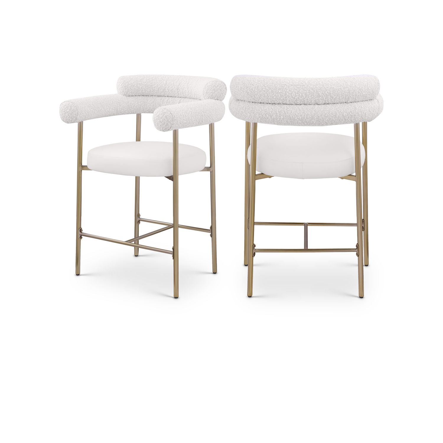 Blake Cream Vegan Leather And Boucle Fabric Upholstered Counter Stool