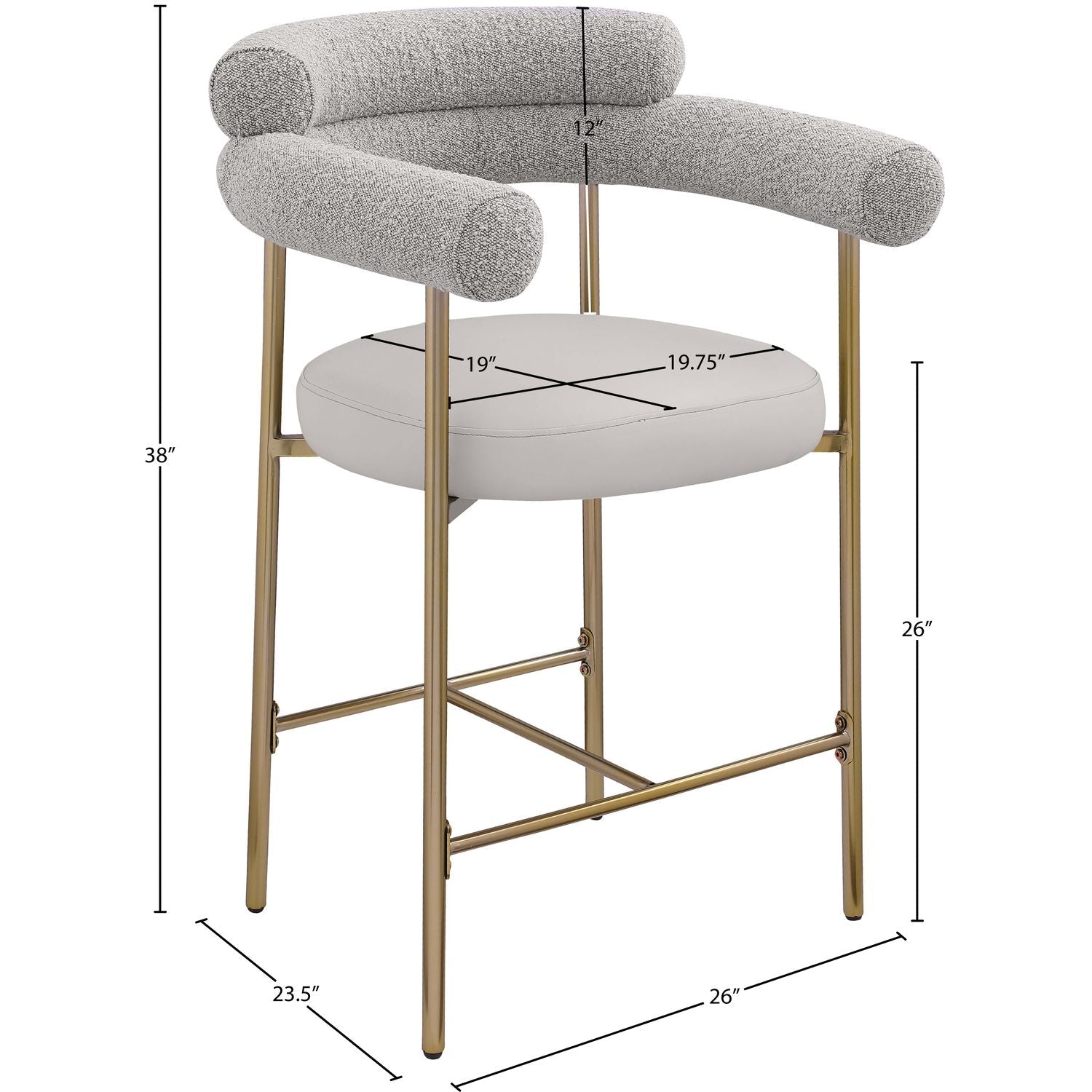 Blake Taupe Vegan Leather And Boucle Fabric Upholstered Counter Stool