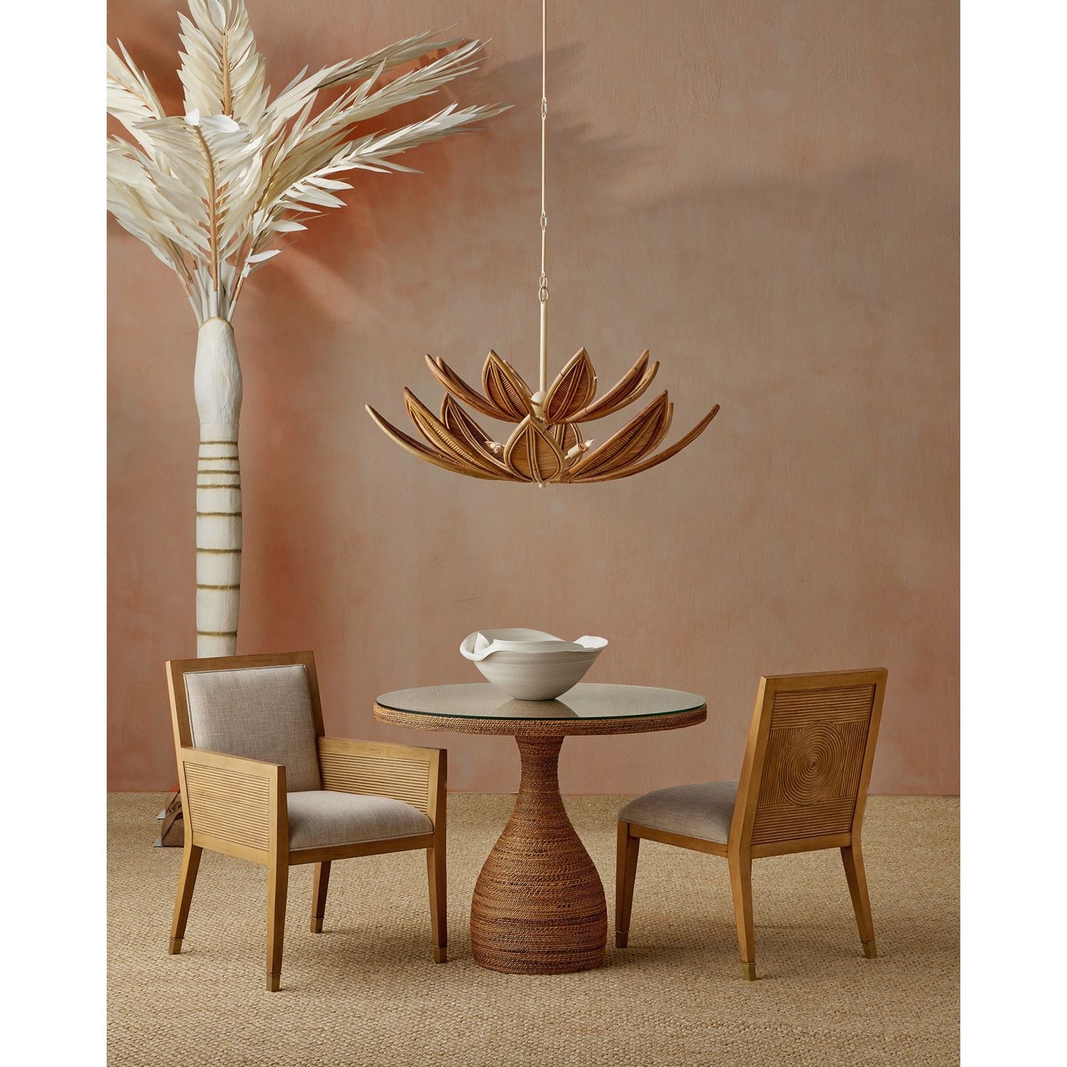 Alternate view of Dominica Entry Table, featuring woven finish, abaca rope, glass, and a glass top.