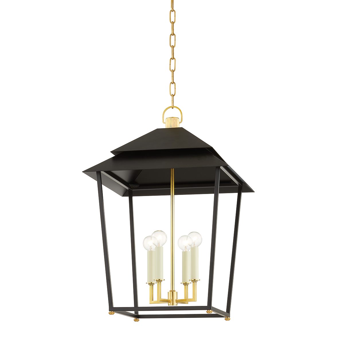 Natick 4 Light Lantern-Hudson Valley-HVL-5127-AGB/SBK-PendantsBlack-1-France and Son