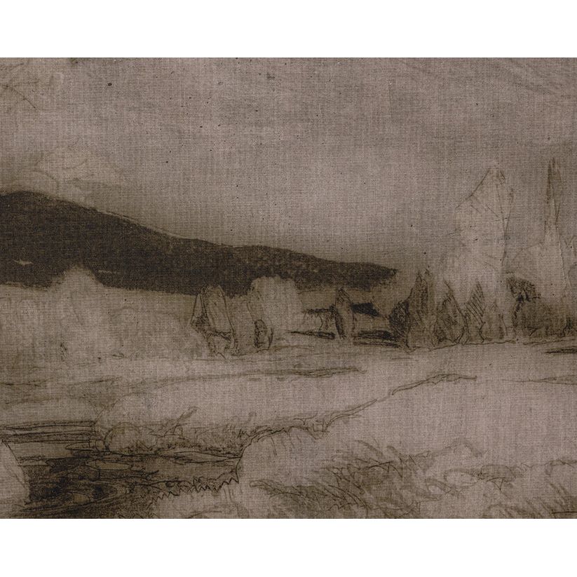 Alternate view of Antique Landscape, featuring matte print finish, canvas, wood, and a floater frame.