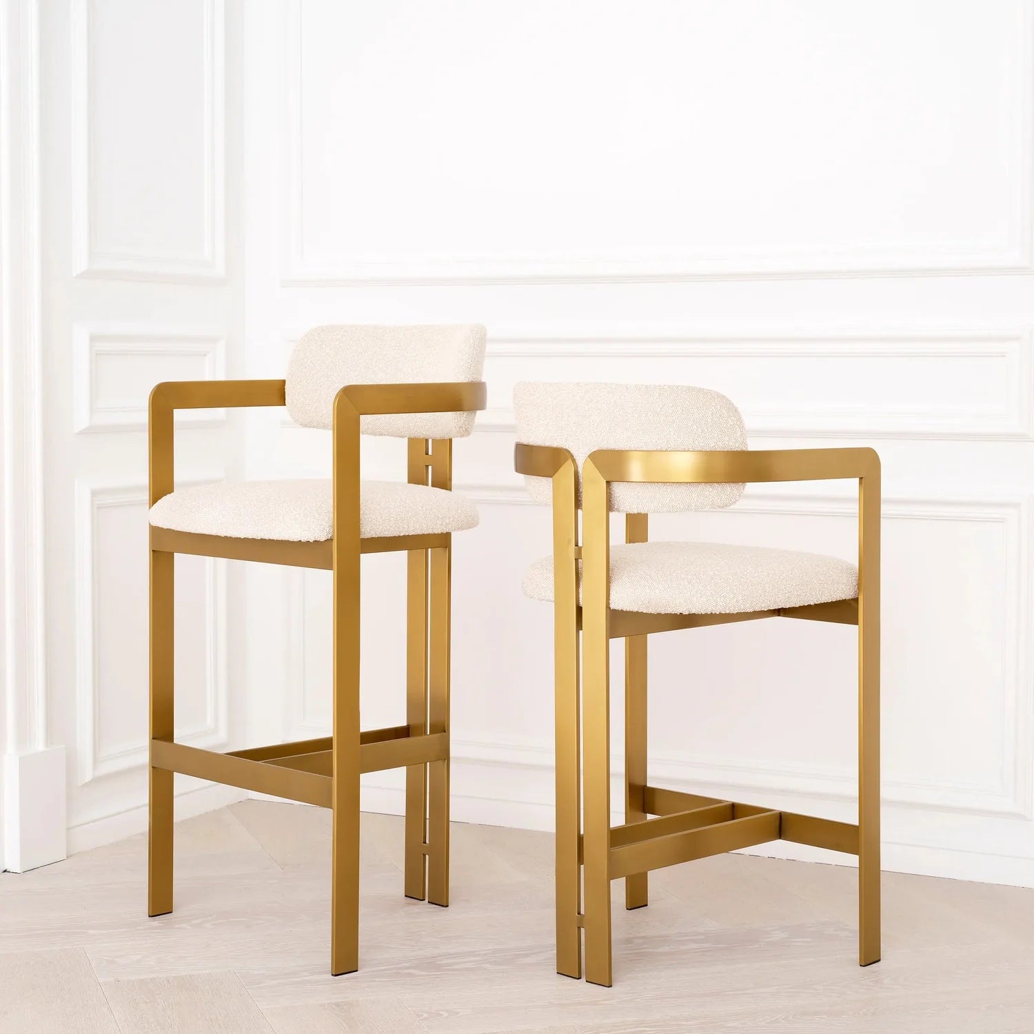 Bar Stool Donato-Eichholtz-EICHHOLTZ-A115049-Bar StoolsBrushed brass finish/bouclé cream-2-France and Son