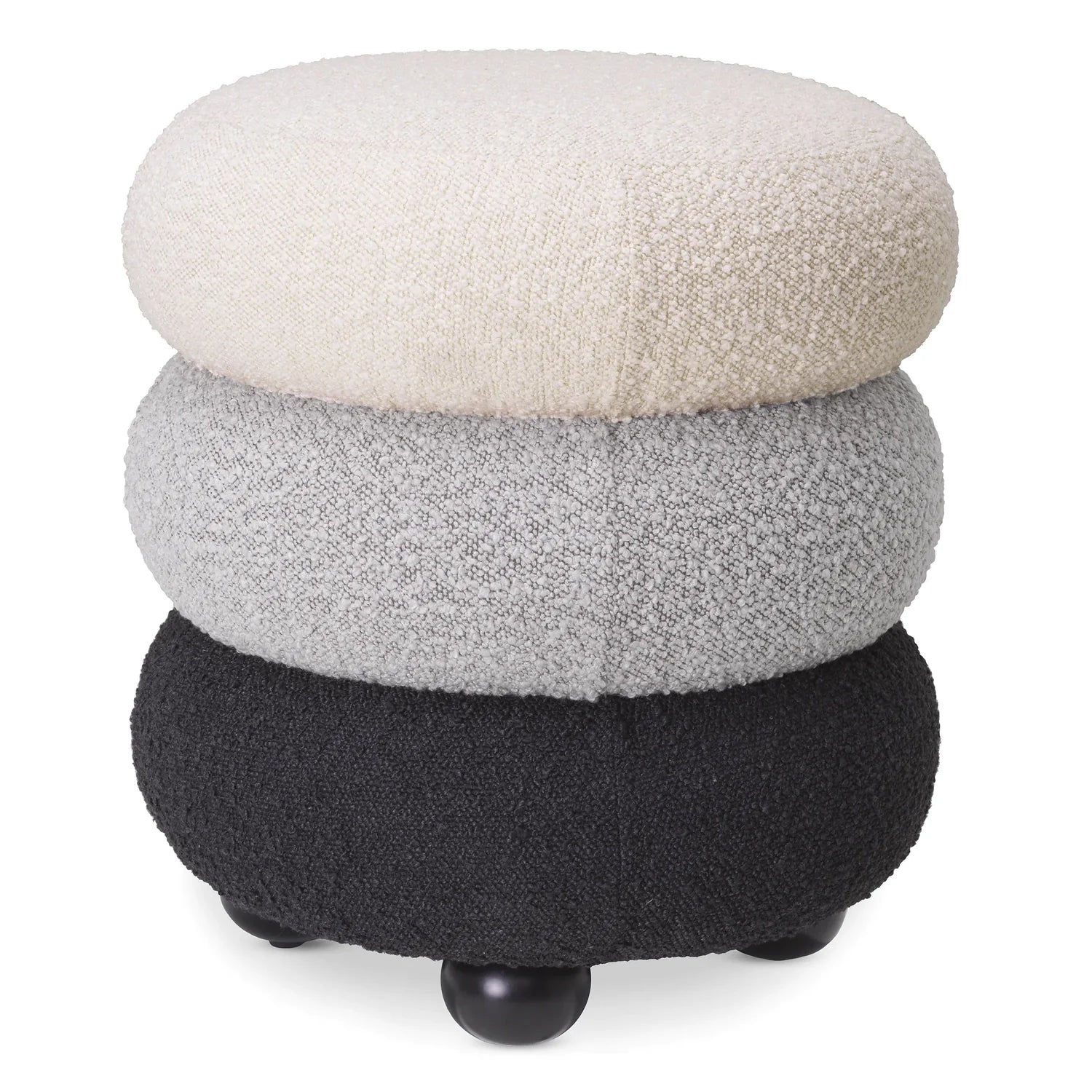 Stool Tulum-Eichholtz-EICHHOLTZ-A116555-Stools & OttomansBouclé cream / bouclé grey / bouclé black-5-France and Son