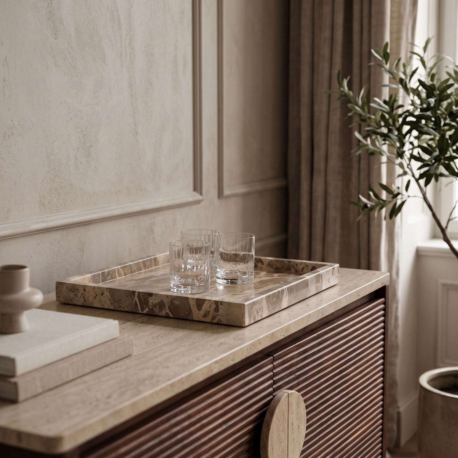 Barletta Square Genuine Marble Tray — Beige