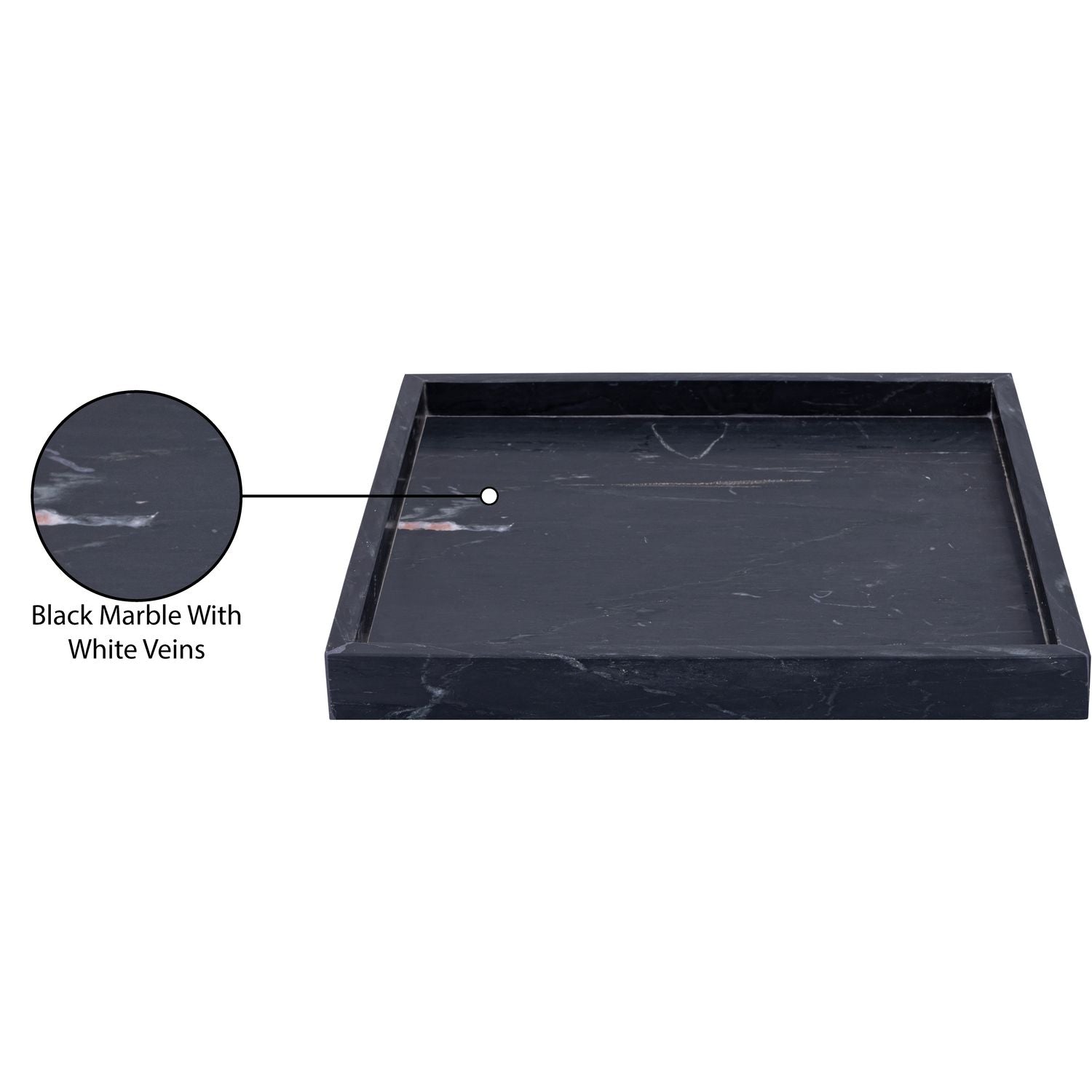 Barletta Square Genuine Marble Tray — Black