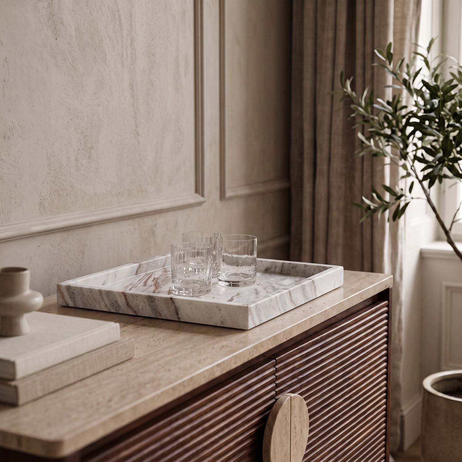 Barletta Square Genuine Marble Tray — Brown
