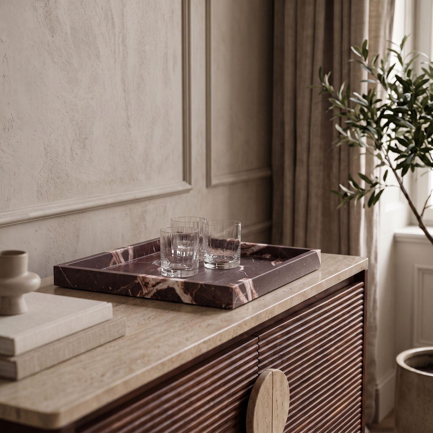 Barletta Square Genuine Marble Tray — Cherry