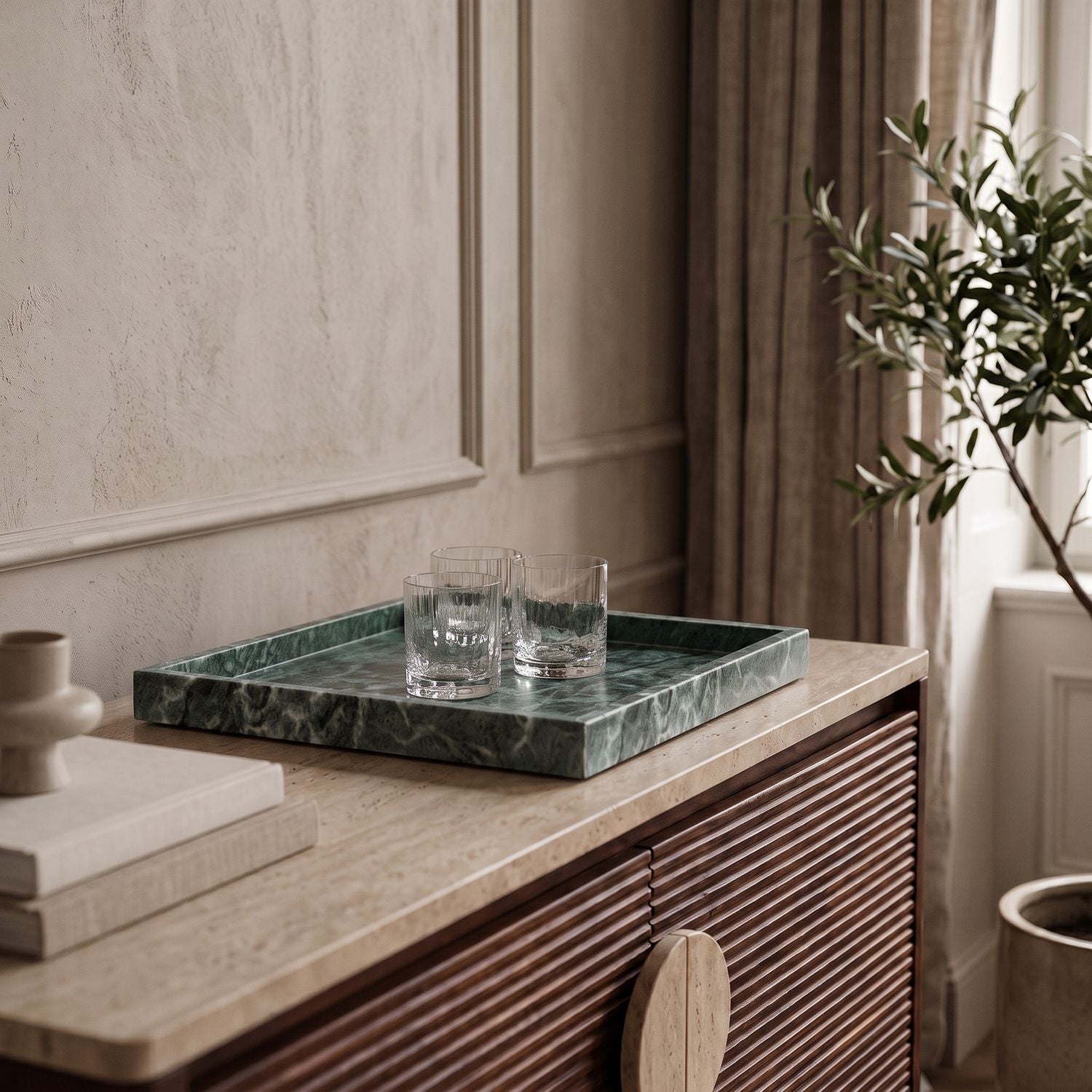 Barletta Square Genuine Marble Tray — Green