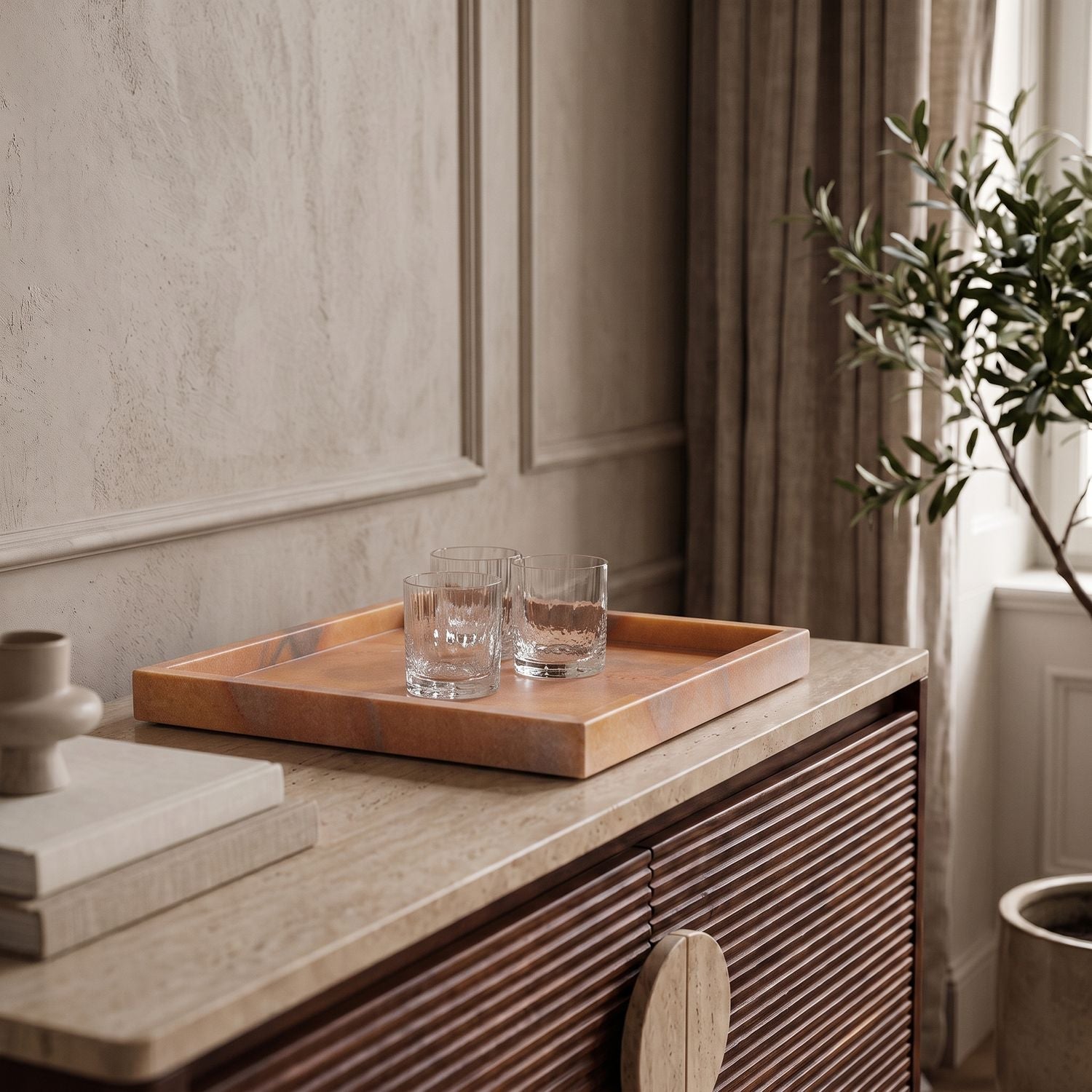 Barletta Square Genuine Marble Tray — Pink