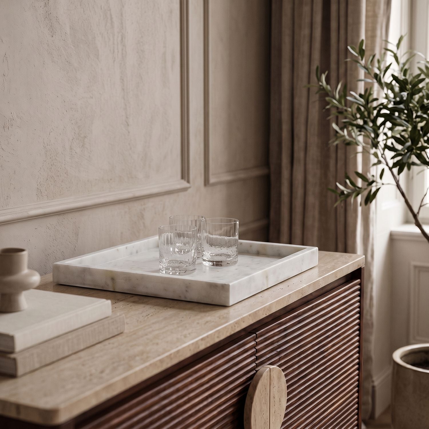 Barletta Square Genuine Marble Tray — White