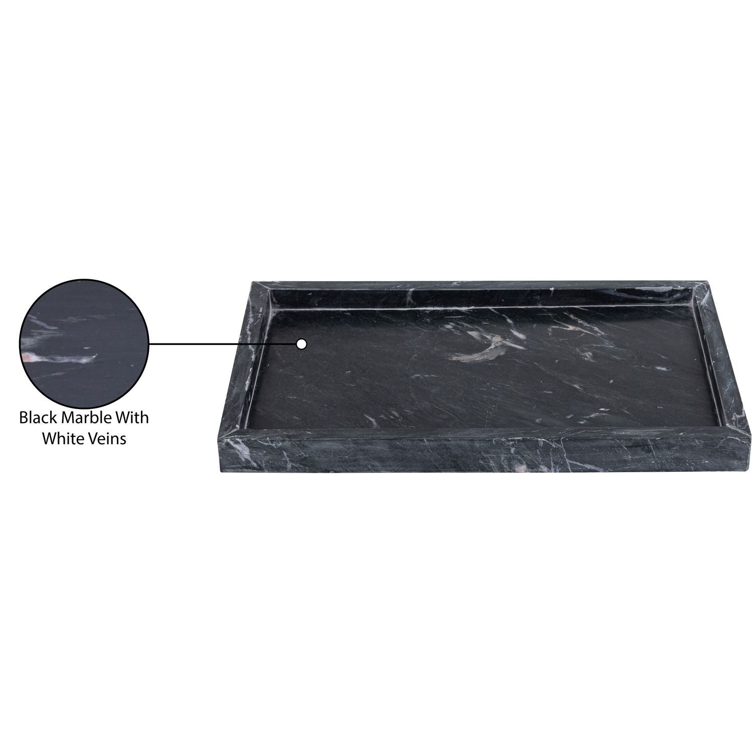 Barletta Rectangular Genuine Marble Tray — Black