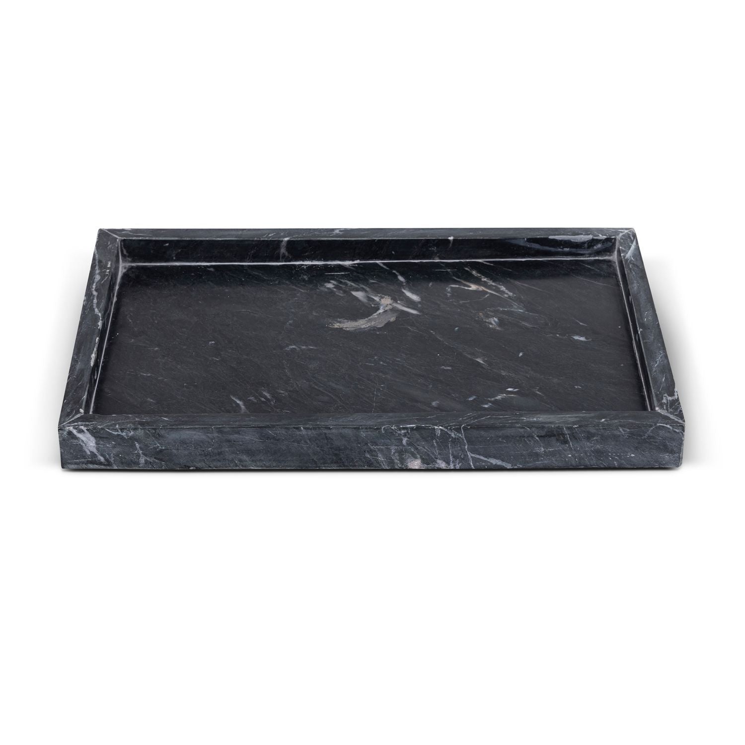 Barletta Rectangular Genuine Marble Tray — Black